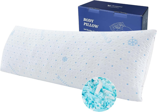Cooling Body Pillow with Pillowcase, Adjustable Shredded Memory Foam Pregnancy Long Full Bed Body Pillows for Adults Side Sleeper - with Washable Soft Cooling Double-Sided Cover, 20x54 inch