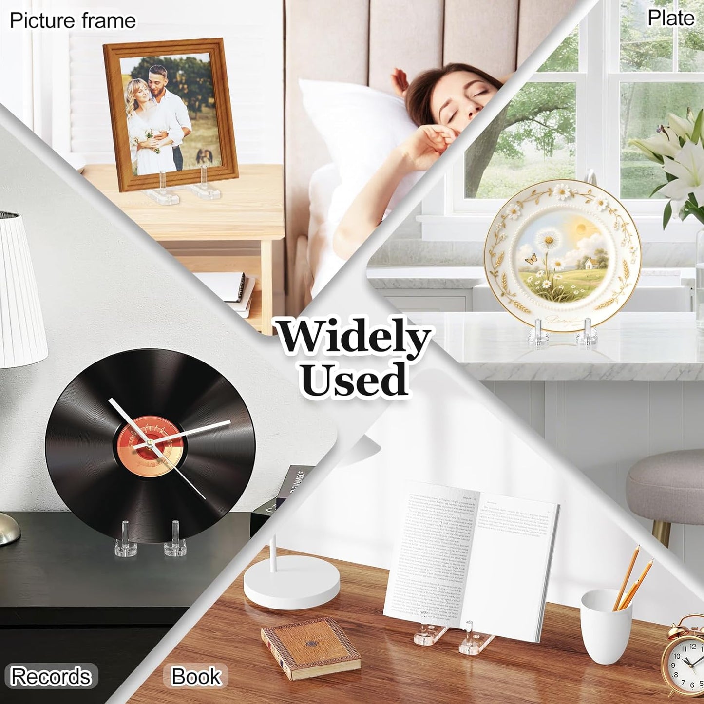 Plate Stands for Display, 1 Pack Clear Acrylic Display Easel with Adjustable Pegs for Decorative Plate, Books, Records, Plaque, Picture Frame, Platter Tabletop Art (1-Pack)