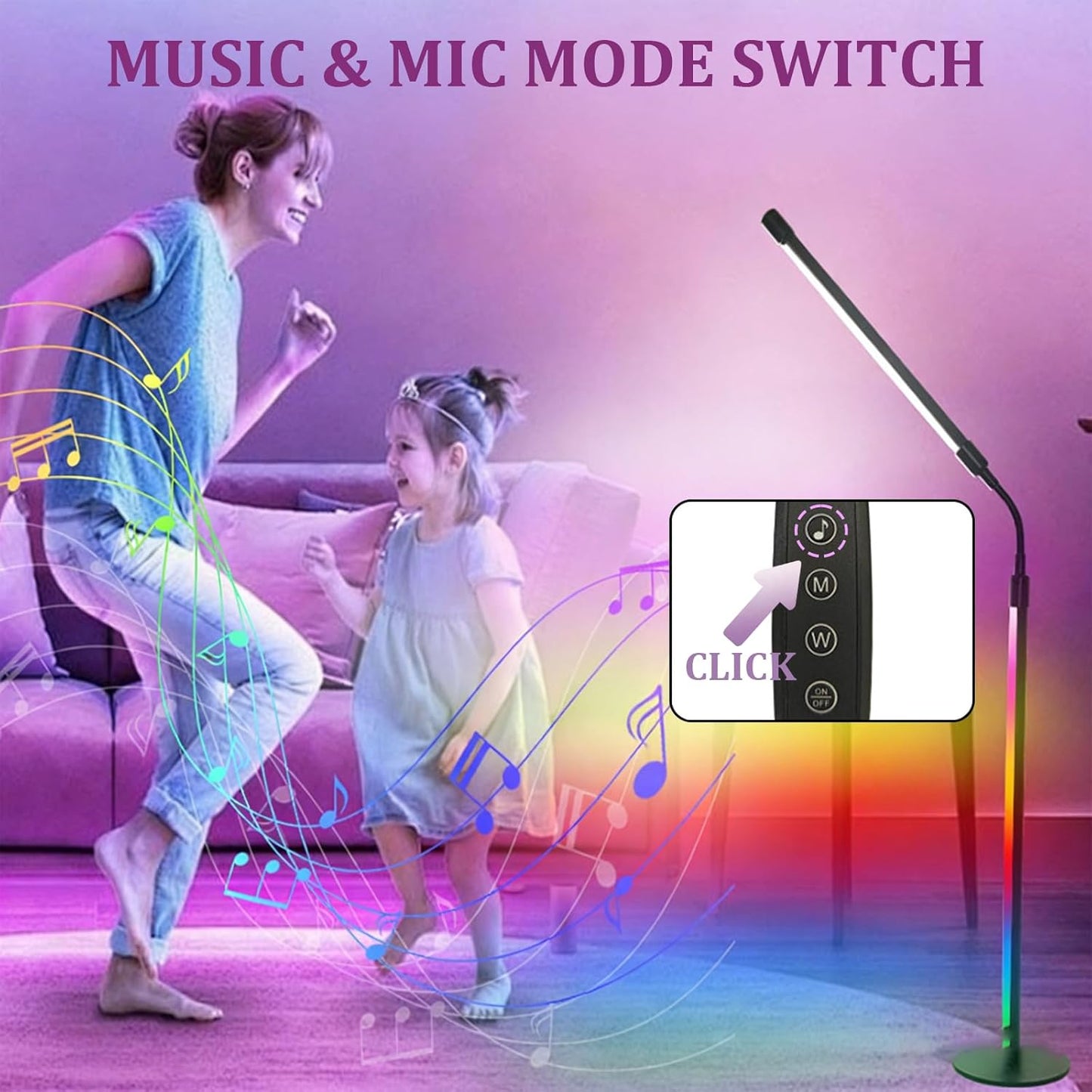 Floor Lamp, 2-in-1 LED Read Task & Atmosphere Light with App Control, 360° Flexible Gooseneck, Music Sync, Dimmable Ambient Lighting for Desk, Bedroom, Gaming Room, USB Powered