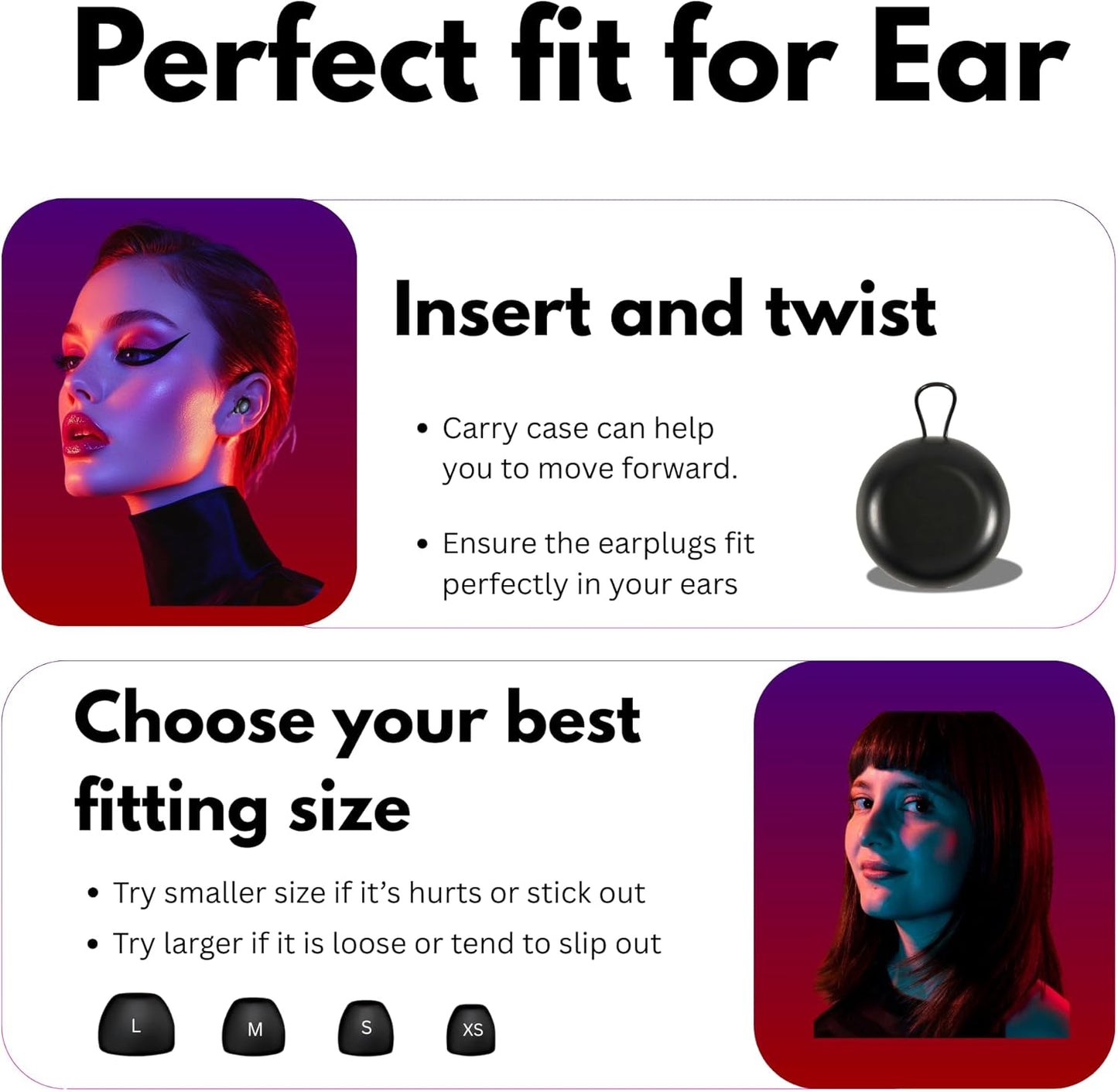 Silicone Ear Plugs for Sleeping Noise Cancelling, 28dB SNR Reusable Earplugs for Sleeping with 8 Ear Tips Concert Ear Plugs, Travel, Work, Motorcycle & Hearing Protection with Case (Black)