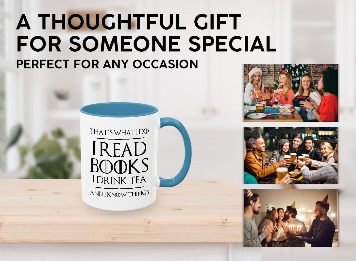 Book Lover Two Tone Blue Coffee Mug 11Oz - Read Books Drink Tea - Reading Reader Tea Lover I Know Things Book Addict Book Lover Bookish Novelist Librarian Writer