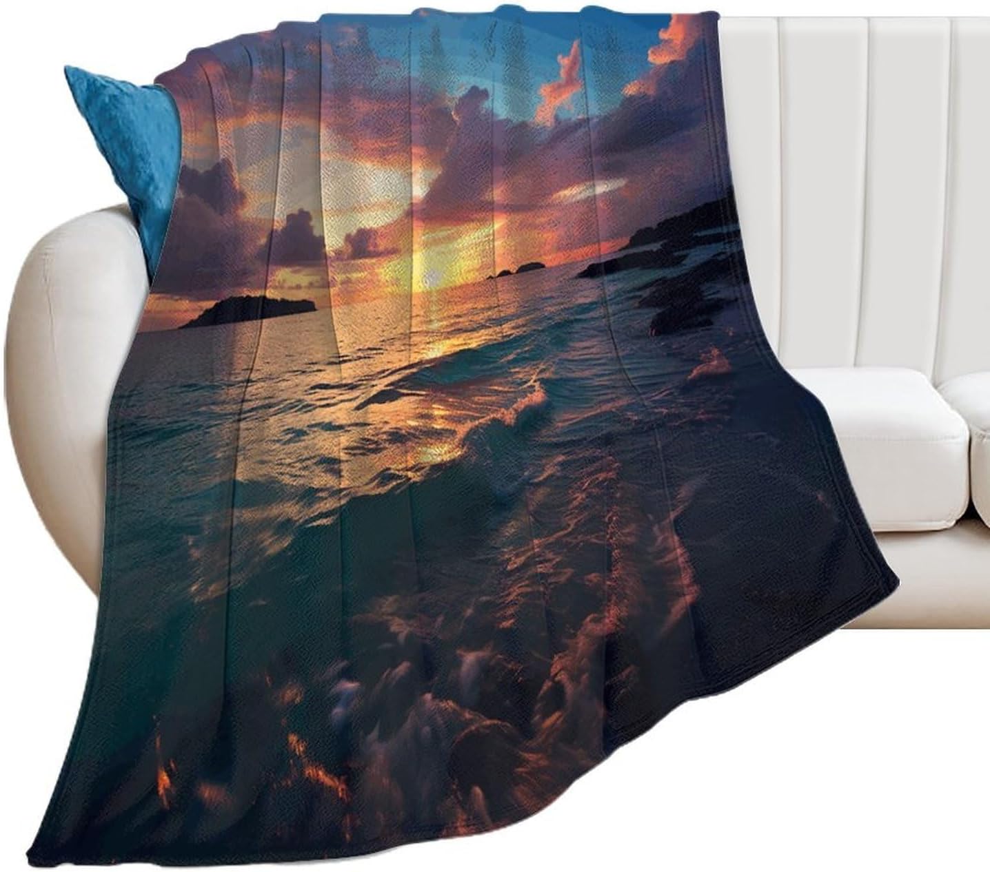 Ocean and Sunset Throw Blanket for Couch Super Soft Warm Lightweight Throw Blankets Cozy Flannel Bed Blanket Cute Decorative Blankets for All Seasons Home Decor Gift 40"*50" （100 * 130cm）