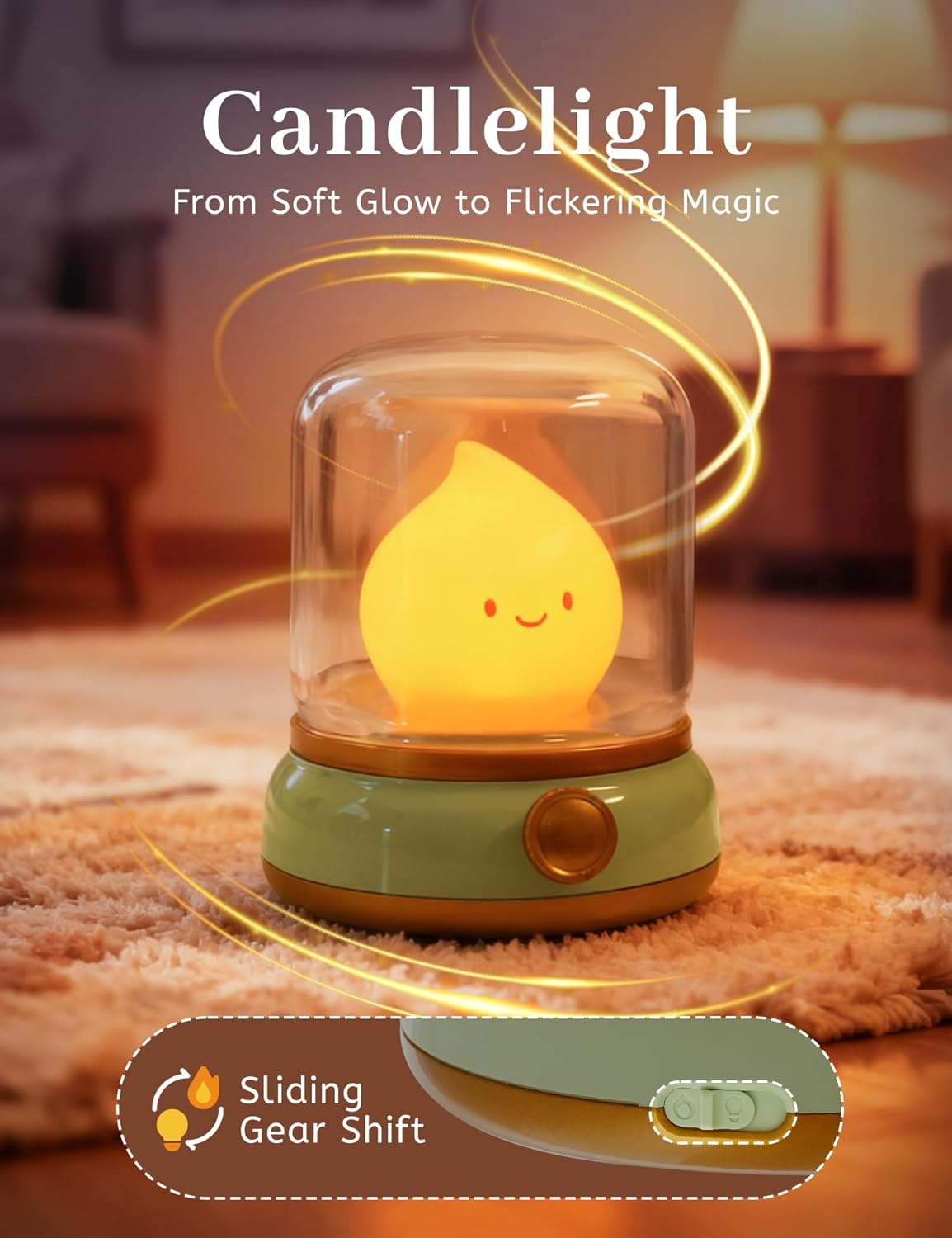 Chibi Flame Lamp, Sleep White Noise Machine Night Light,Waterproof Shower Lamp5 White Noise with 4 Level Volume Adjustment, Rechargeable Lamp,Decor,Gift for Girls