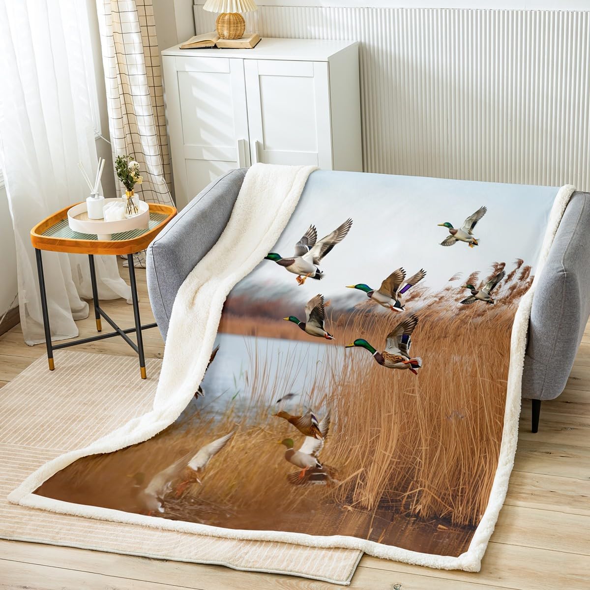 Erosebridal Mallard Duck Blanket Throw Size, Hunting Themed Fleece for Kids Teens Adults, Bird Printed Throw for Bed Sofa Couch, Soft Cozy