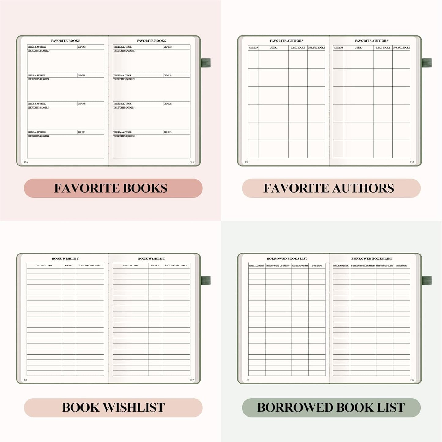 AKONEGE Reading Journal for Book Tracking - A5 PU Leather Book Journal Reading Log with 80 Reviews for Readers, Accessories with Sticky Tabs, Pen Holder, Ribbon Bookmarks, 5.6" x 8.3", Dark Green