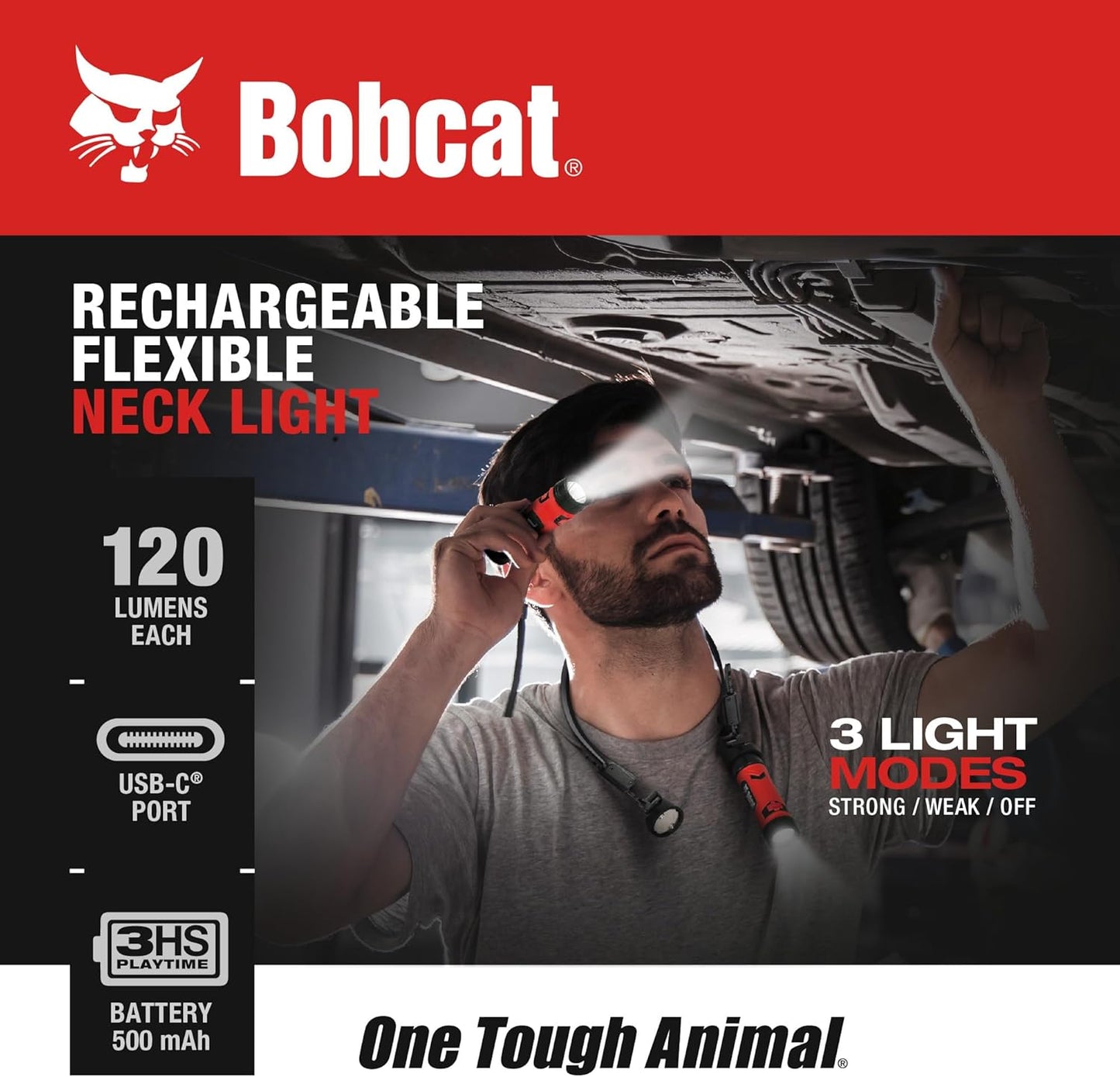 CJ TECH Bobcat Rechargeable Neck Light for Reading, Crafts, and Work – Flexible LED Reading Light Around Neck with 3 Modes, Magnetic Base, Type-C Charging – LED Hand Free Work Light