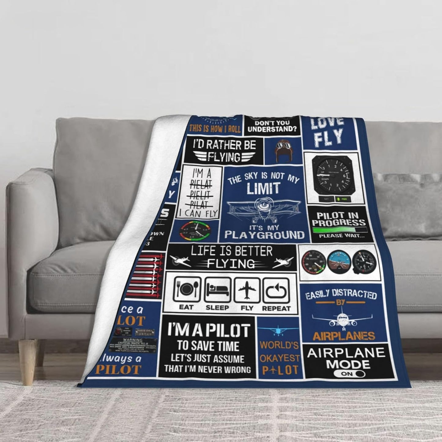 Pilot Blanket, Pilot Gifts for Him Men-Aviation Gifts for Kids,Travel Blanket Airplane, Birthday Gifts for Aviator Gift Ideas Throw Blanket for Bed Sofa 60"x50"