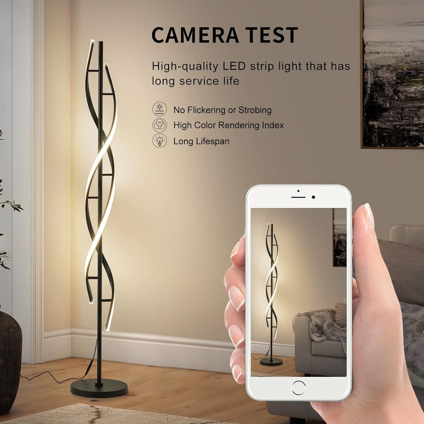 Spiral LED Floor Lamp for Bedroom,Modern Floor Lamps with Remote Control 60 Inch Dimmable Black Floor Lamp 48W Standing Lamp Timing 3 Color Temperature Corner Floor Lamps for Living Room