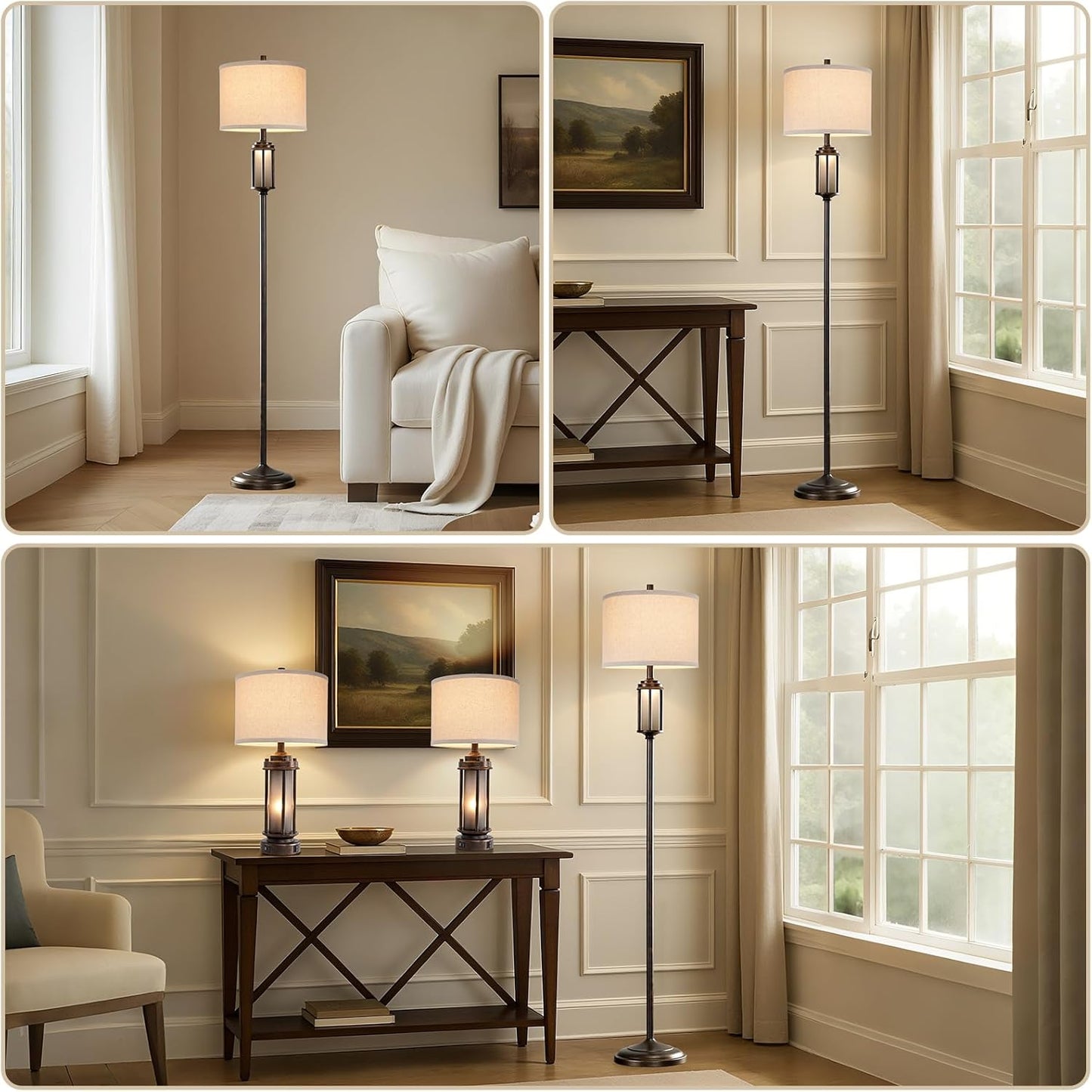 65'' Farmhouse Floor Lamp for Living Room with 2 Light Sources, Vintage Tall Standing Lamp with Frosted Acrylic Nightlight, Rustic Floor Light for Bedroom Office Corner, Bulbs Included