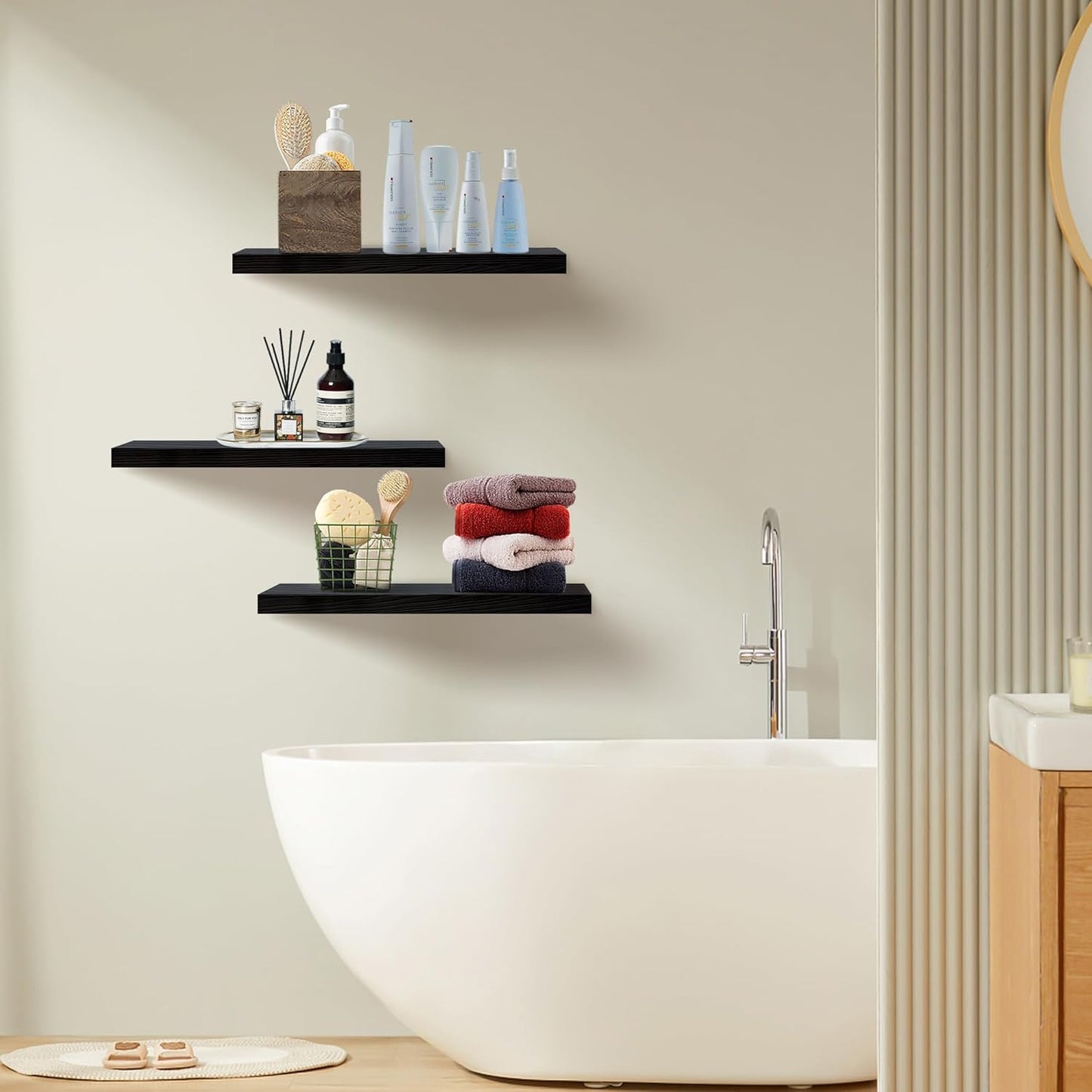 Floating Shelves for Wall Set of 3, 16" Black Wall Shelves for Home Decor, Frame Display Floating Shelf for Living Room, Bedroom, Bathroom, Kitchen