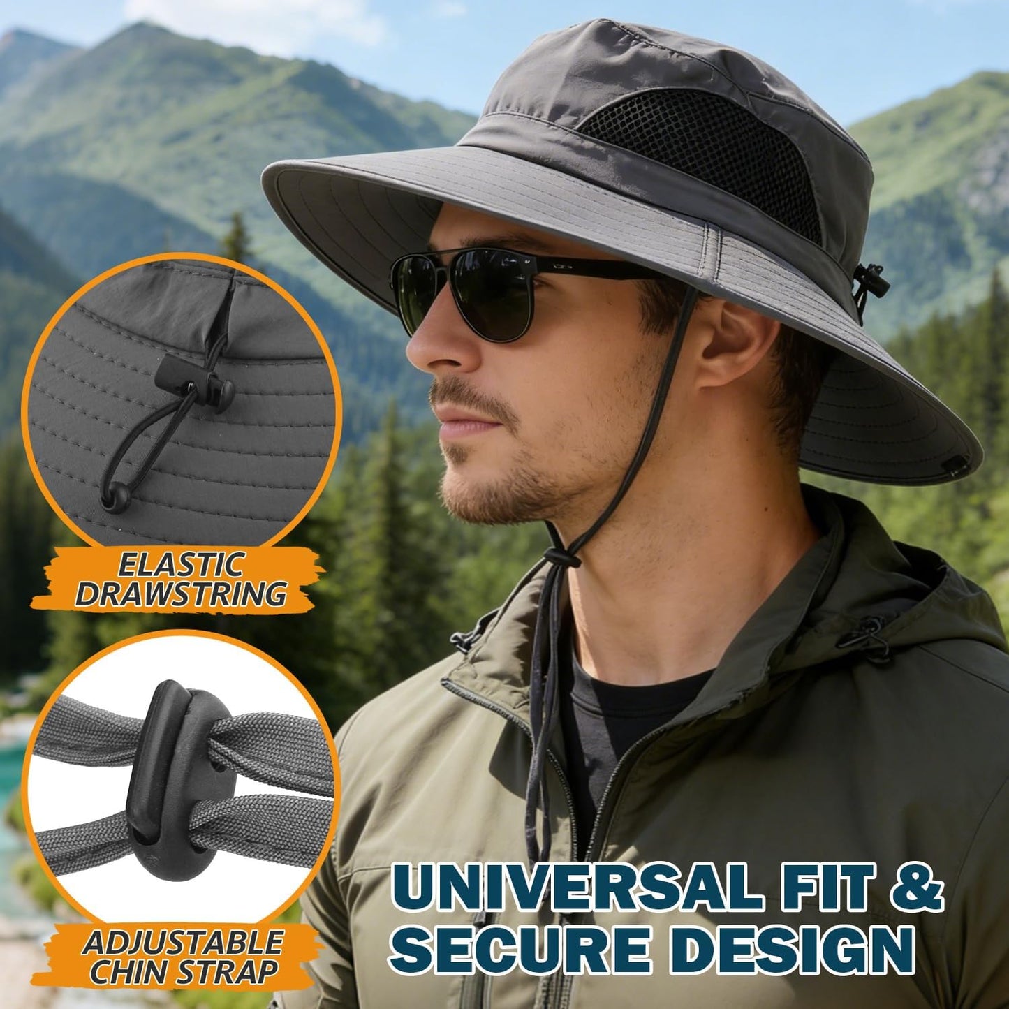 EINSKEY Wide Brim Sun Hat, UPF 50+ UV Protection Waterproof Packable Bucket Hat for Men & Women, Fishing Hiking Beach Garden