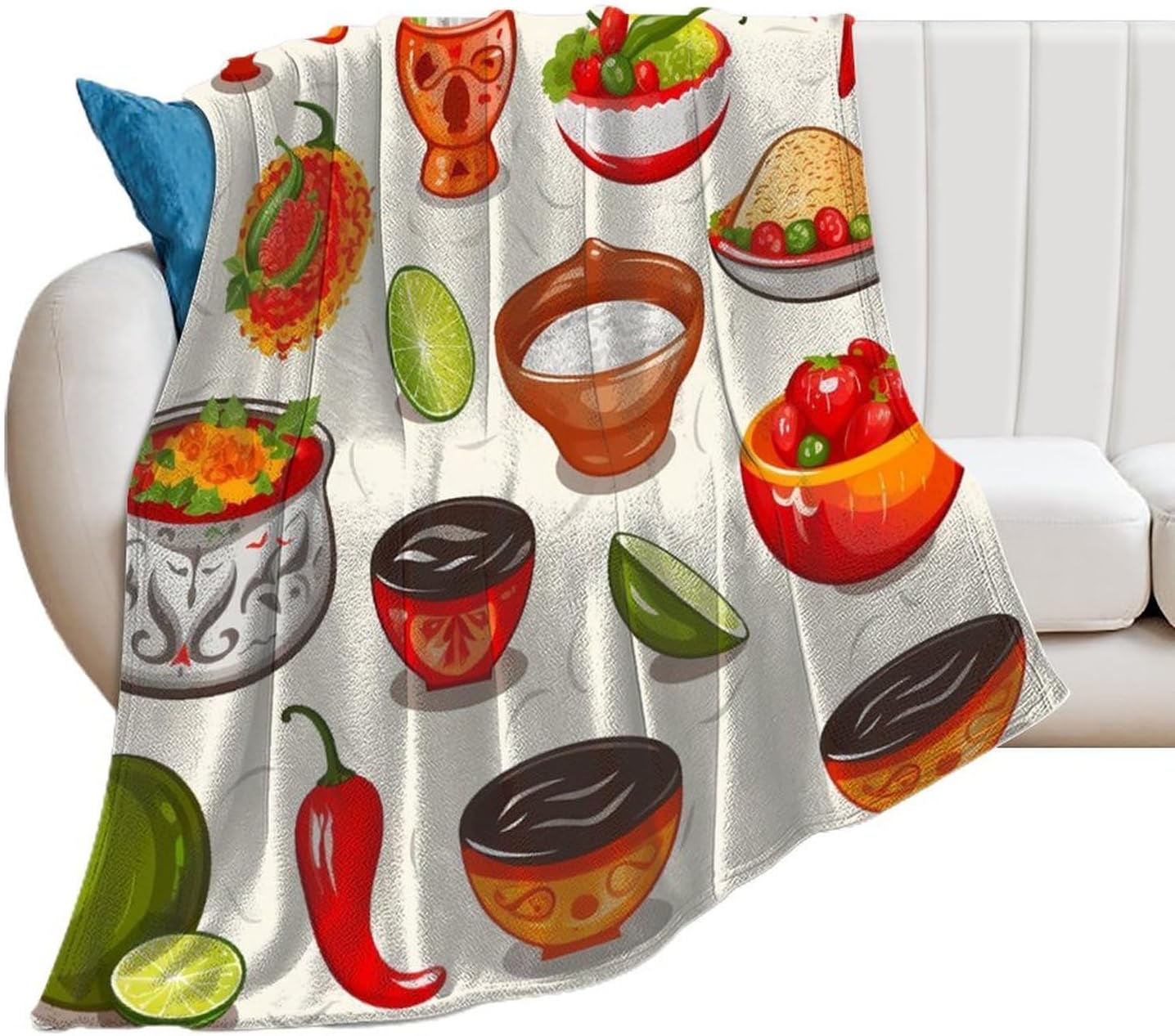 Custom Flannel Fleece Throw Blanket for Adults 50x60 Lightweight Mexican Salsa Symbols Bedtime Blanket Soft Warm Blankets for Bed Couch Sofa Camping Picnic Wedding Gift Winter Home Decora