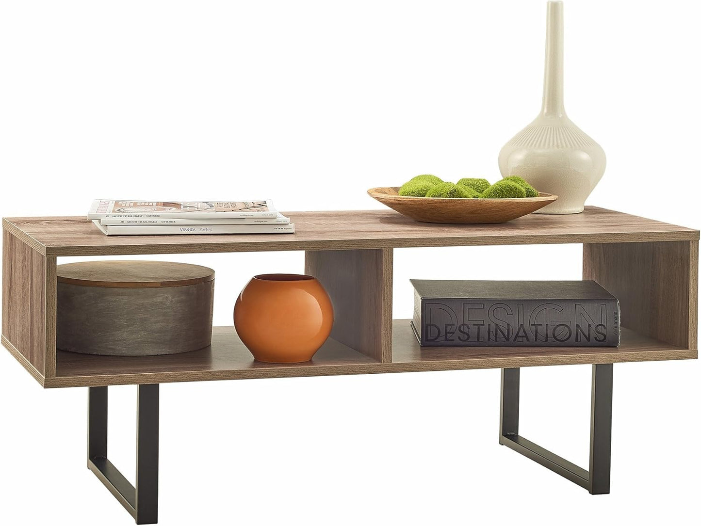 ClosetMaid Rectangular Wood Coffee Table with Storage Shelves, Narrow, 39.45" Wide, Light Finish, Gray