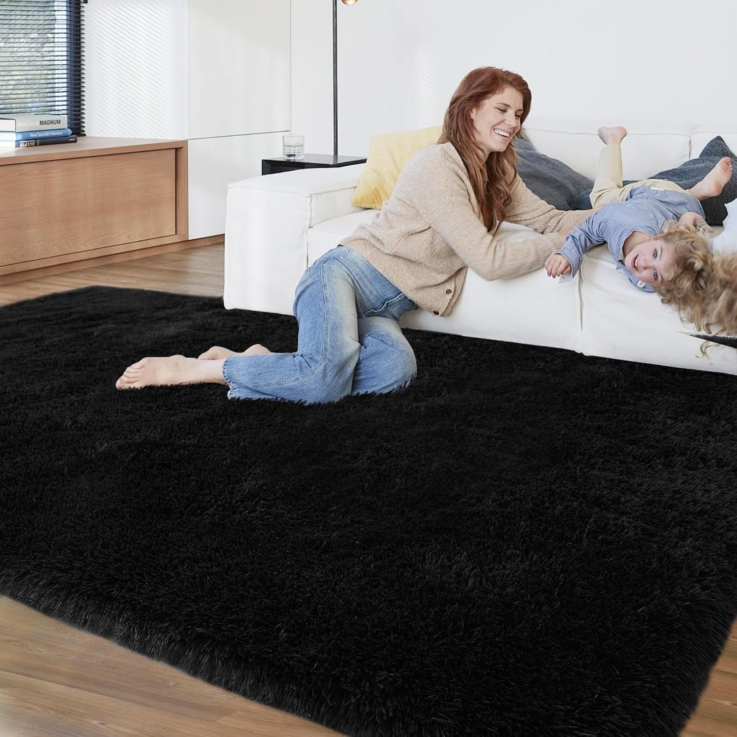 Fluffy Rugs 5x8 Black for Bedroom: Shag Area Rugs for Bedroom- Area Rugs 5x8 Plush Soft for Living Room- Shag Fuzzy Carpets for Nursery ((Black, 5x8Feet