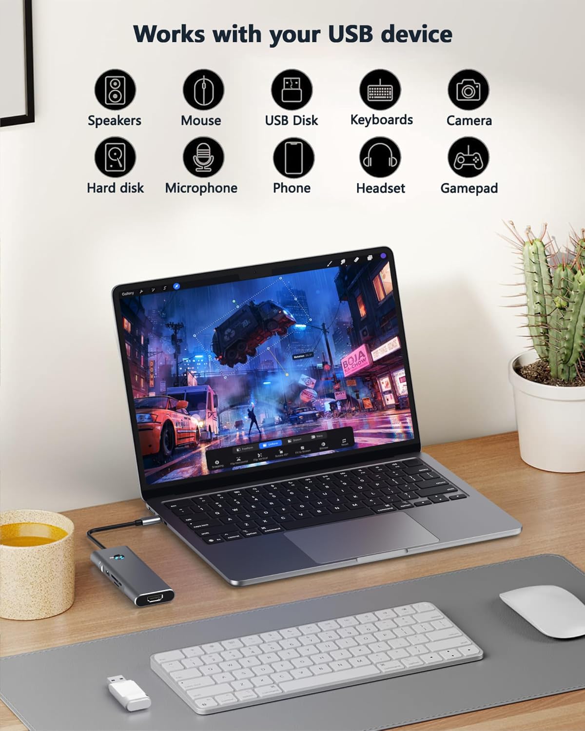 USB C HUB for iPad Pro Adapter 4K 60Hz HDMI, 100W PD, SD/TF Card Reader, 3 USB A Port, 3.5mm Audio Jack, 9 in 1 USB C Dock for iPad Air/Galaxy Dex/Tablet/MacBook/iMac/iPhone 17/Steam Deck/HP/Dell