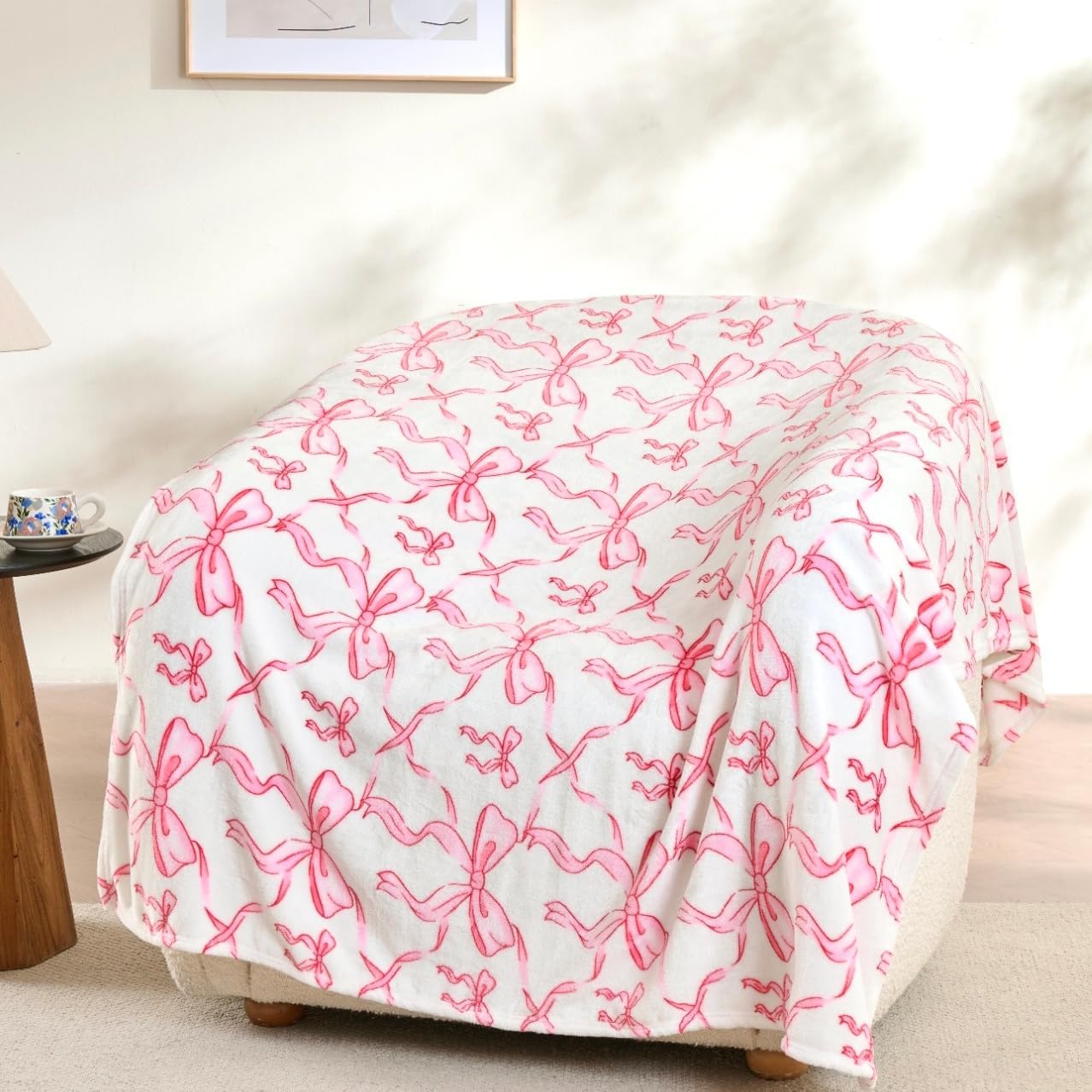 Pink Bow Throw Blanket –Easter Soft Fleece Blanket for Girls and Women, Coquette Aesthetic Room Decor for Bed, Couch, Chair, Preppy Bedroom or Gift, Cute Pink Bow Decor Blanket