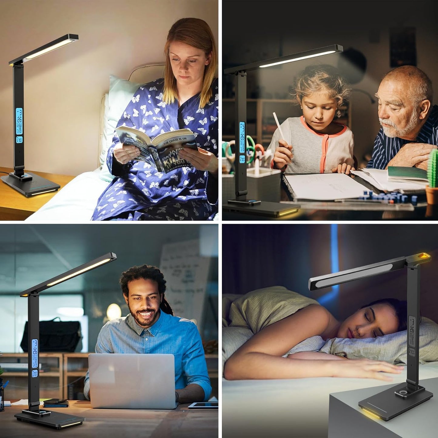 LAOPAO LED Desk Lamp with Wireless Charger: Desk Lamps for Home Office Bedroom, 5 Color Modes & Brightness Dimmable, 2 Night Light