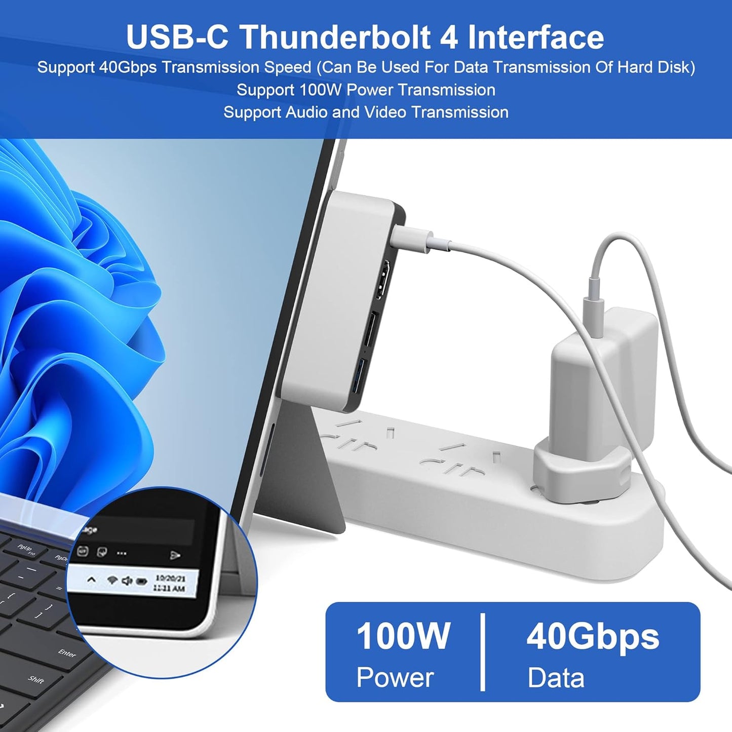 Docking Station for Surface Pro 8 with 4K HDMI, USB-C Thunerbolt 4 (Display+Data+PD Charging), USB 3.0, USB 2.0, TF Card Slot, Triple Display (Pro 8+HDMI+USB C) USB Hub for Pro8