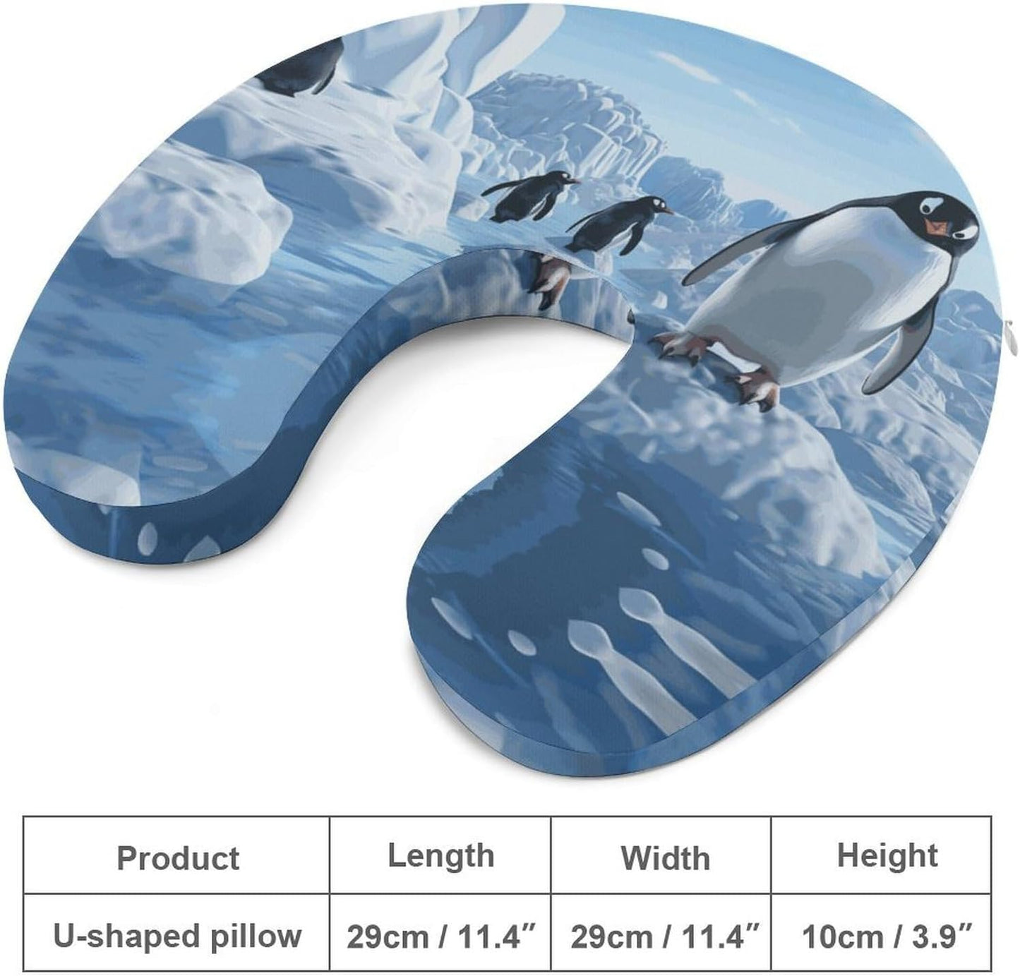 Penguin Antarctica Ice Neck Pillow Memory Foam U Shaped Pillows Portable Pillows for Shoulder Travel Head Support Pillow with Concealed Zipper for Airplane Car Home Office