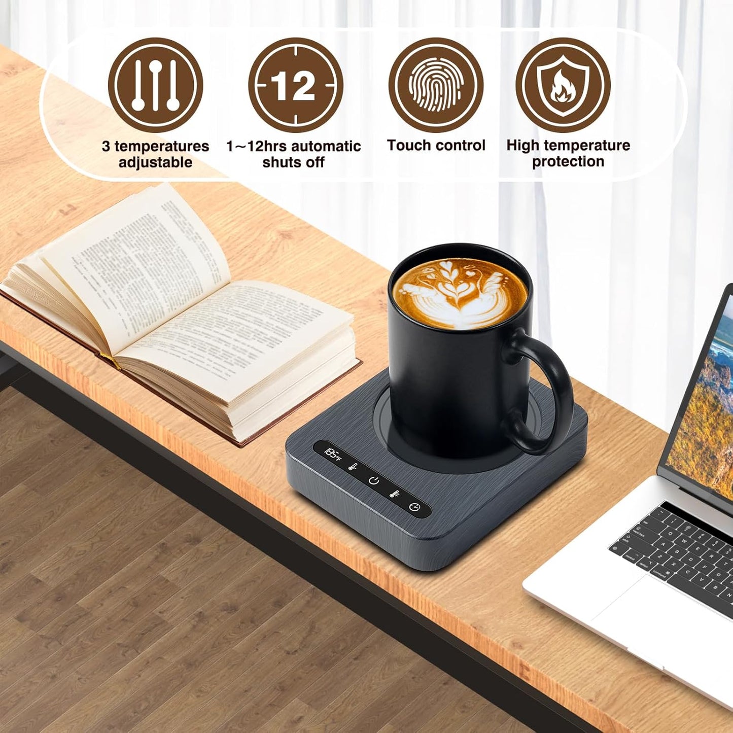 Coffee Mug Warmer,Coffee Warmer for Desk with Auto Shut Off,4 Temperature Setting&1-12H Timer,Smart Cup Warmer for Heating Coffee, Beverage, Milk, Tea and Hot Chocolate