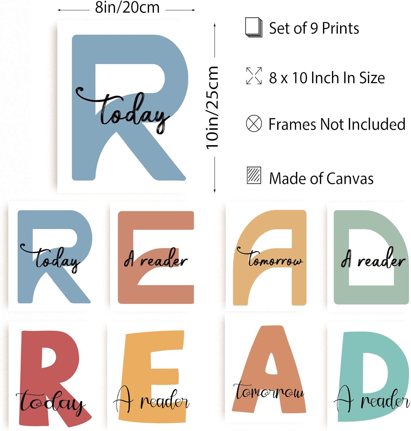INFUNLY 8pcs Reading Wall Art Prints Set Classroom Decor Reading Nook Pictures Poster 8"×10" Neutral Read Unframed Canvas Poster Prints Aesthetic Wall Art for Library Kindergarten School Home Decor