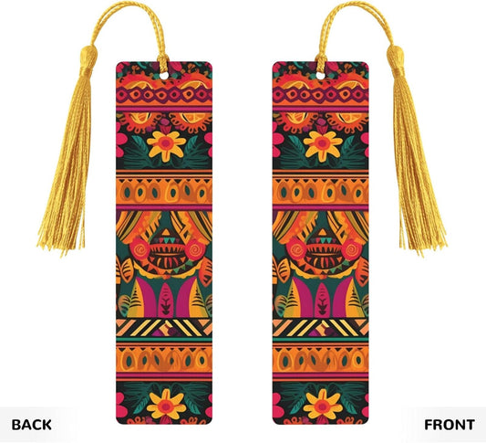 Mexican Folk Art Boho Bookmarks with Tassels, Wood Bookmark for Women Men Handmade Book Mark for Book Lovers, Reading Page Markers Wood Tags Ornaments Birthday Teachers Gift