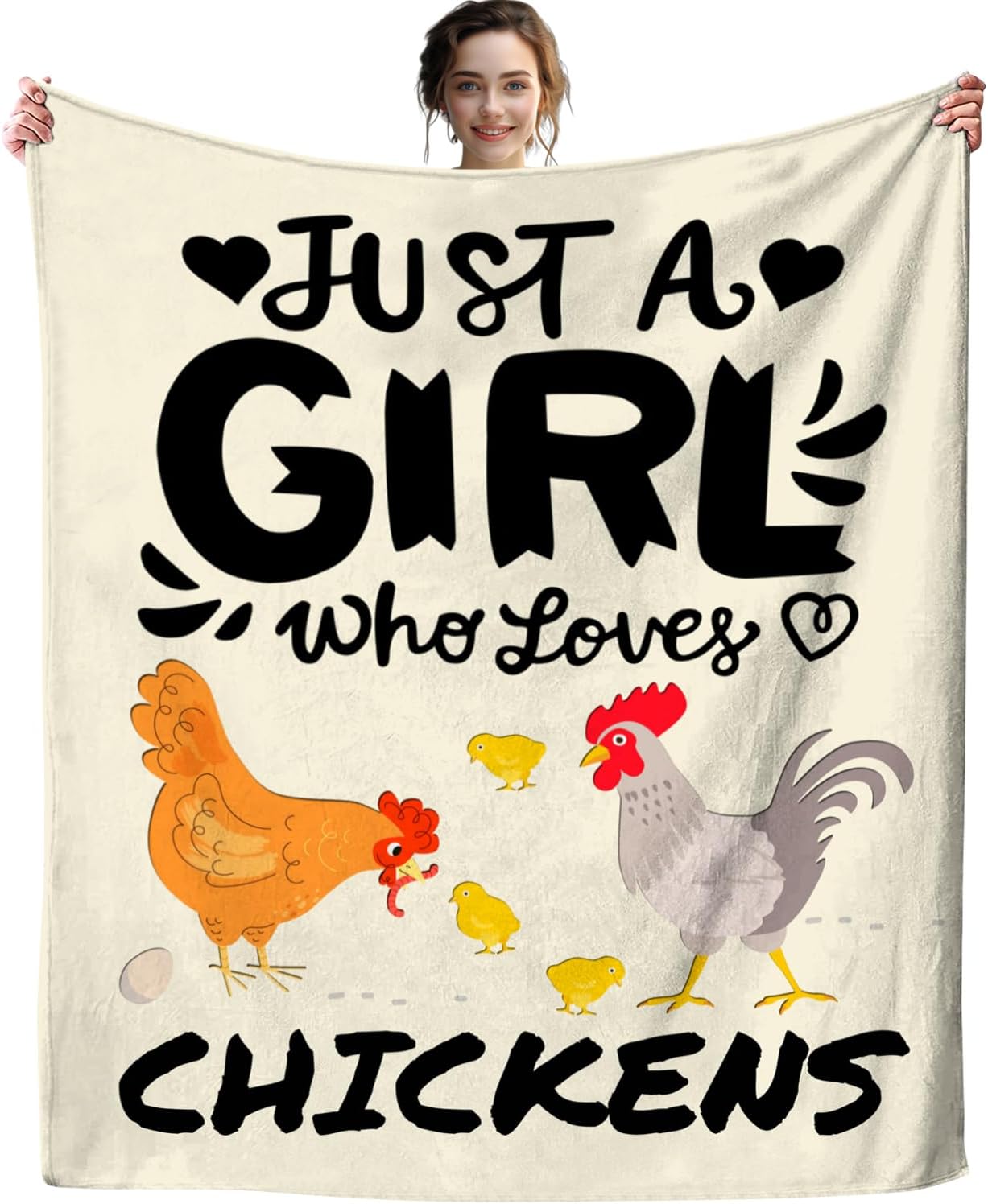 Cute Chicken Blanket Just A Girl Who Loves Chickens Blankets Soft Flannel Throw Blankets Bedding Decor Gifts for Kids Boys Girls Toddler Adults 80"x60"