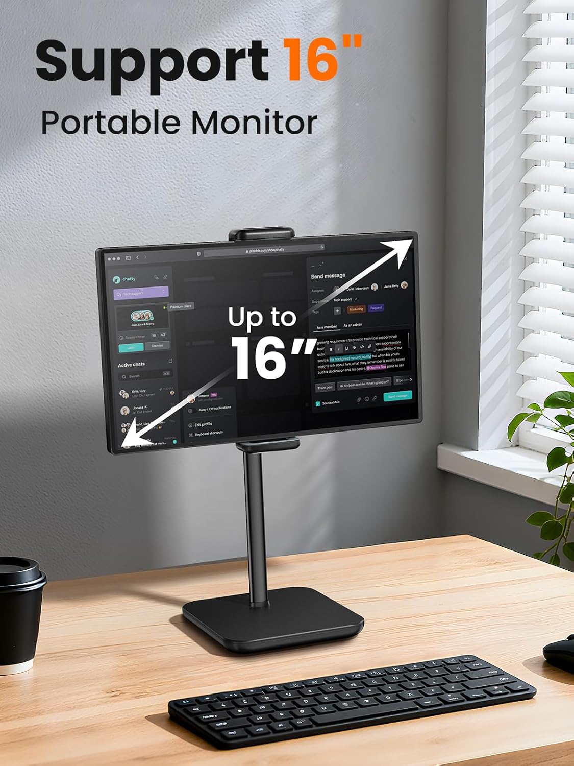 tounee Tablet Holder Stand, Portable Monitor Stand- 4.4lb (2kg) Holding Strength, Height Adjustable Up to 18.11" Compatible withs iPad, Kindle, Portable Monitor, All 4.7"-16" Devices - Black