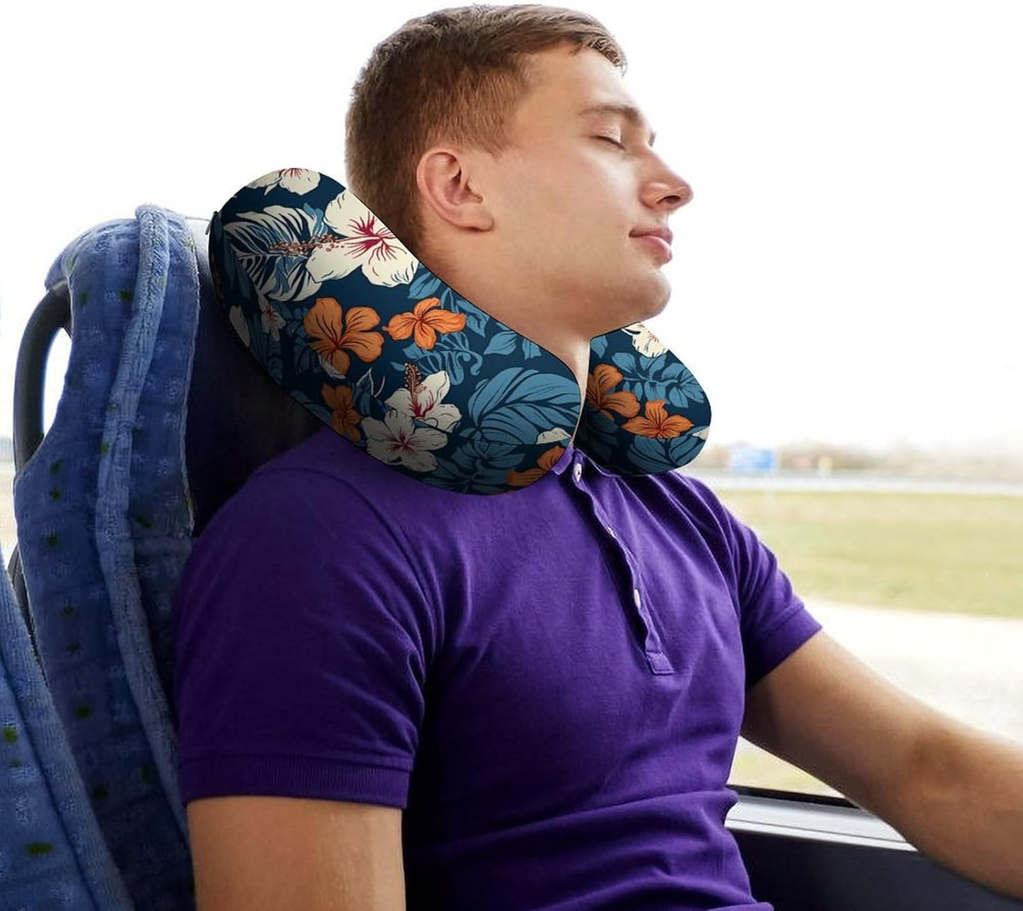 Hawaii Flower Neck Pillow Memory Foam U Shaped Pillows Portable Pillows for Shoulder Travel Head Support Pillow with Concealed Zipper for Airplane Car Home Office