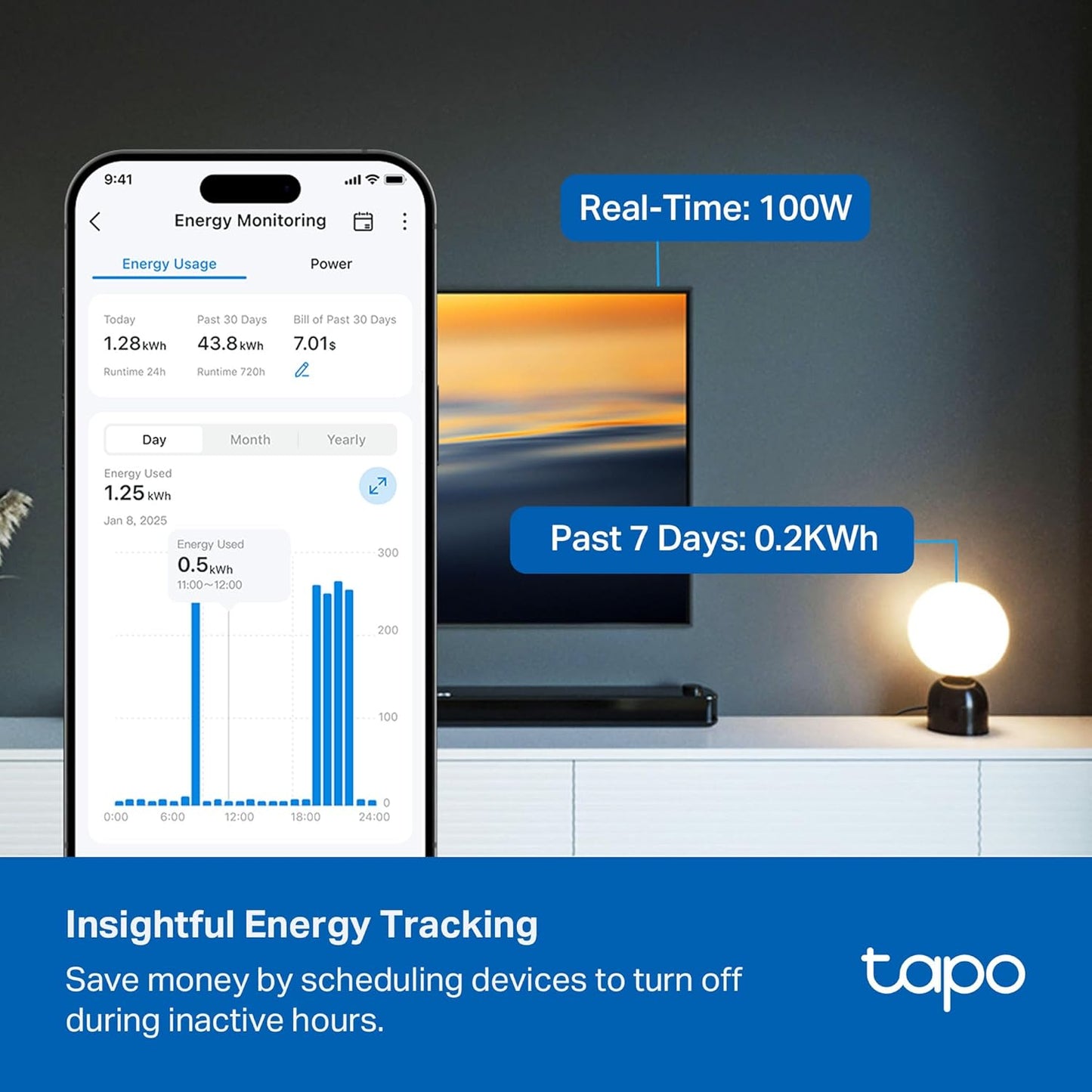 Tapo Smart Wi-Fi Power Strip - Matter Compatible, Energy Monitoring, Surge Protection, 6 Individually Controlled Outlets & 3 USB Ports, Works with Alexa, Google Assistant, Siri & Bixby - Tapo P316M