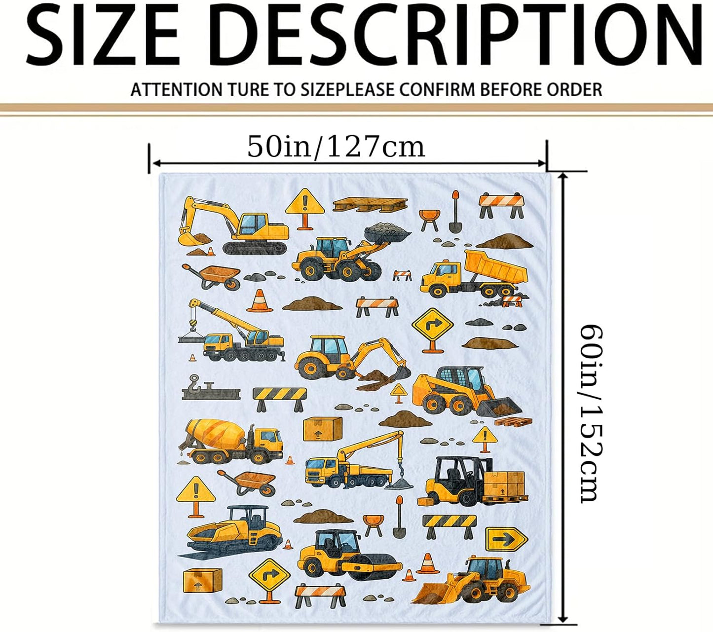 Construction Trucks Kids Blanket, Truck-Themed Throw for Boys & Girls, Gift for Birthday Christmas Holidays & Back to School, 50'' x 60'' Kids Room Decor, Nap Couch Bed Layer