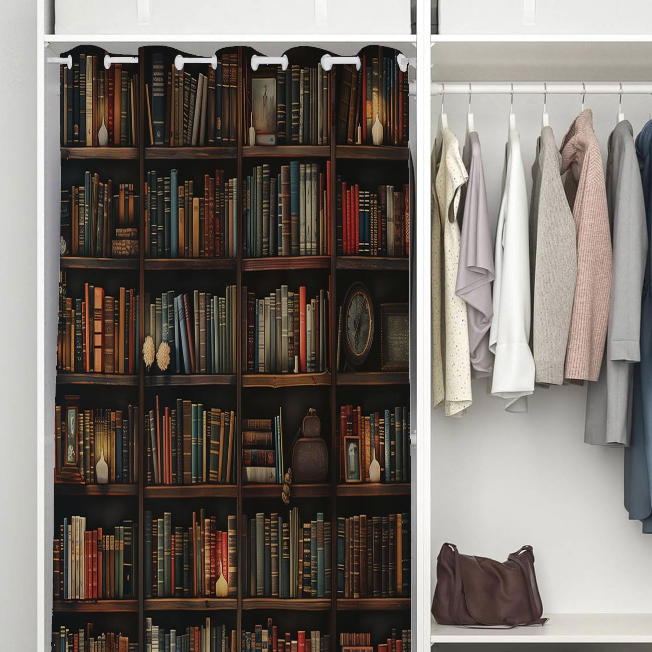 Bookshelf Door Curtain, Library Books Wood Shelf Education Knowledge Room Divider Curtain for Kids Boys Girls Teens Bedroom Living Room Closet, 1 Panel 34" W X 80" L