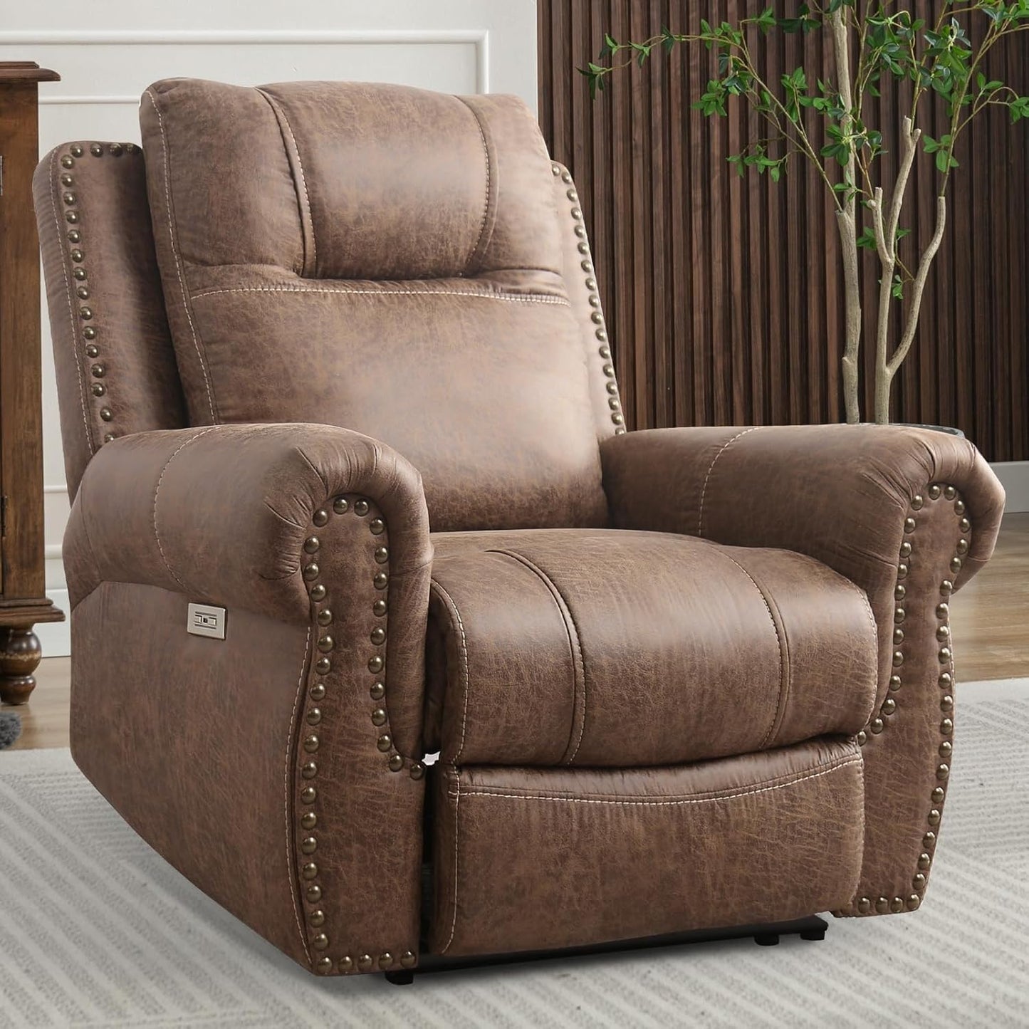 Power Recliner Chair with USB Ports, Breathable Lounge PU Leather Upholstery, Comfortable Arms Back Headrest, Single Sofa Chair for Living Room Bedroom