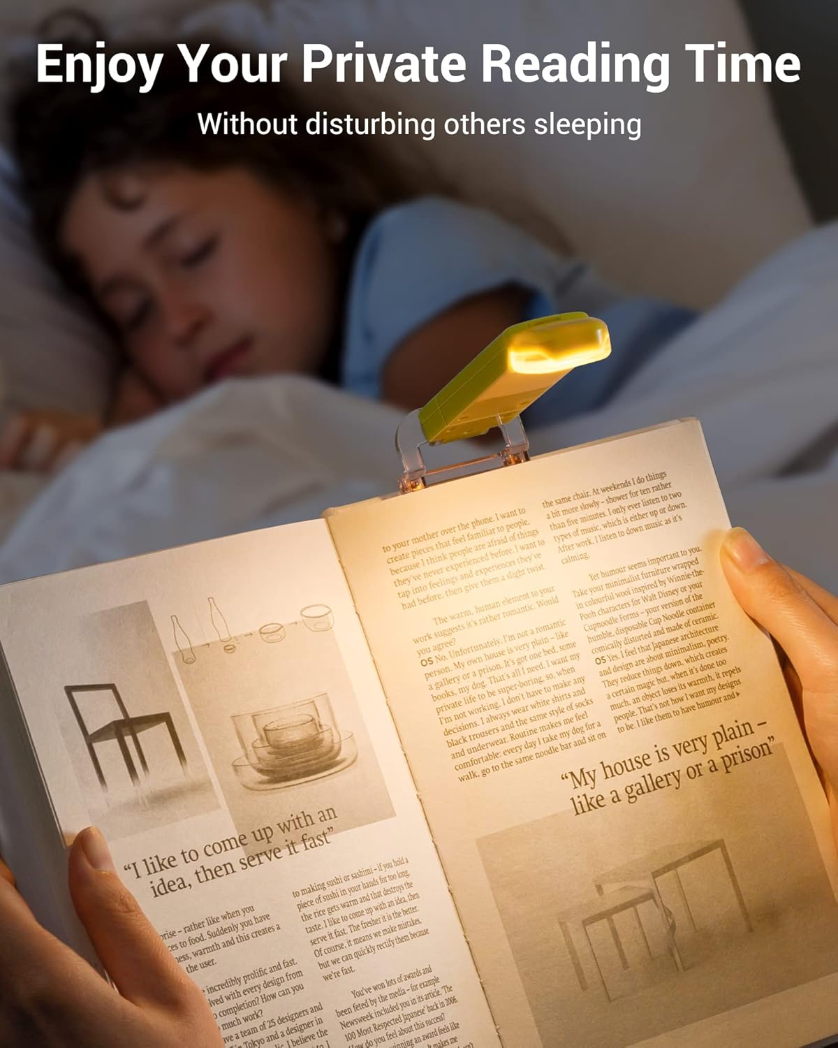 DEWENWILS Book Reading Light, USB Rechargeable Booklight for Reading at Night, LED Clip On Book Lights for Kids, Bookworms, Blue Light Blocking, Amber + Warm White (Green)