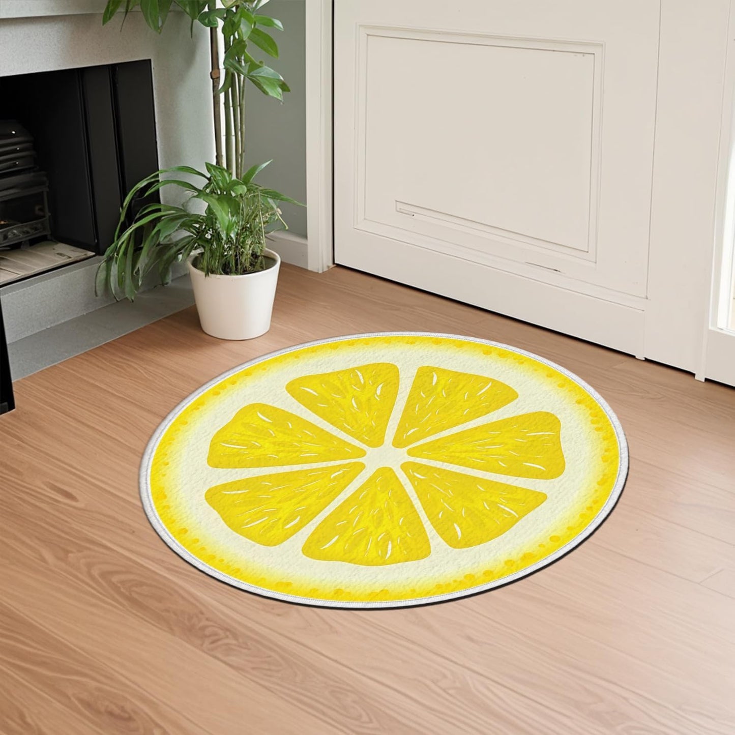 Lemon Bath Rug,Fresh Fruit Design Round Carpet Non-Slip Floor Mat,Soft Absorbent Shaped Area Rugs,Doormats Decor for Women Adults Bathroom Bedroom Bathtub,Summer Ideal Gifts,21.26x21.26in