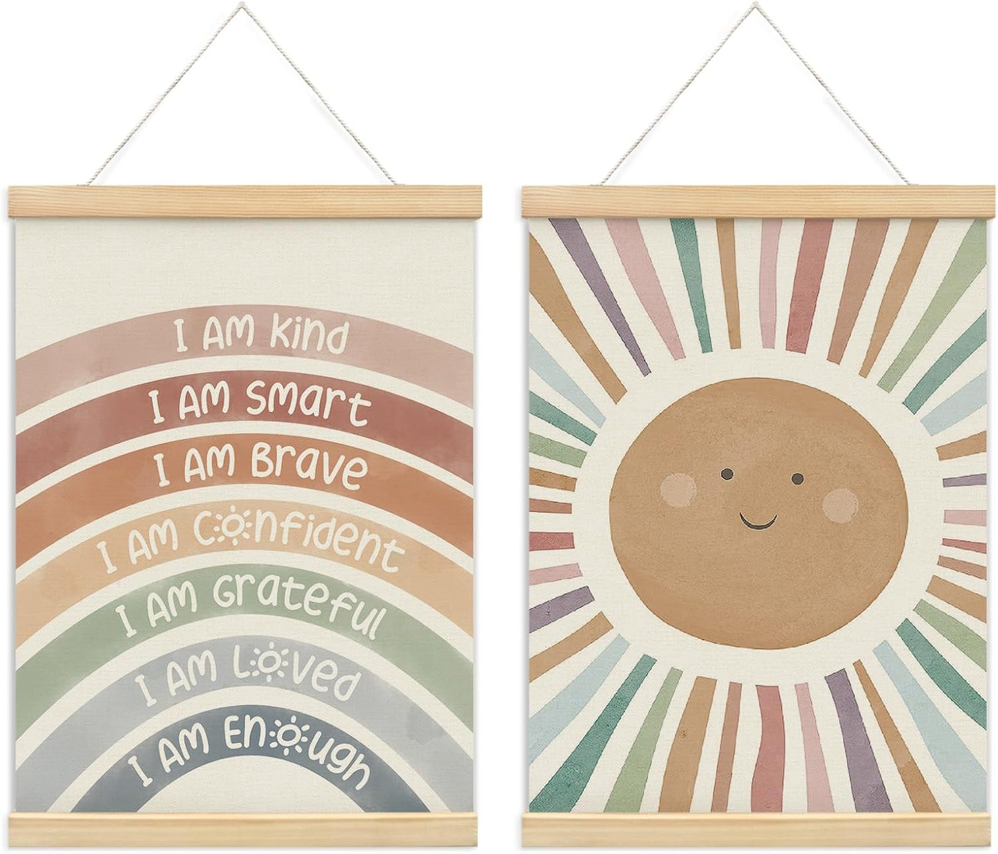 foedor Nursery Kids Room Bedroom Wall Art Decor Boho Cute Positive Affirmations Wall Decor for Toddler Baby Girls Room Classroom Calming Corner Playroom Bathroom Wooden Poster Frames 12x16 Rainbow