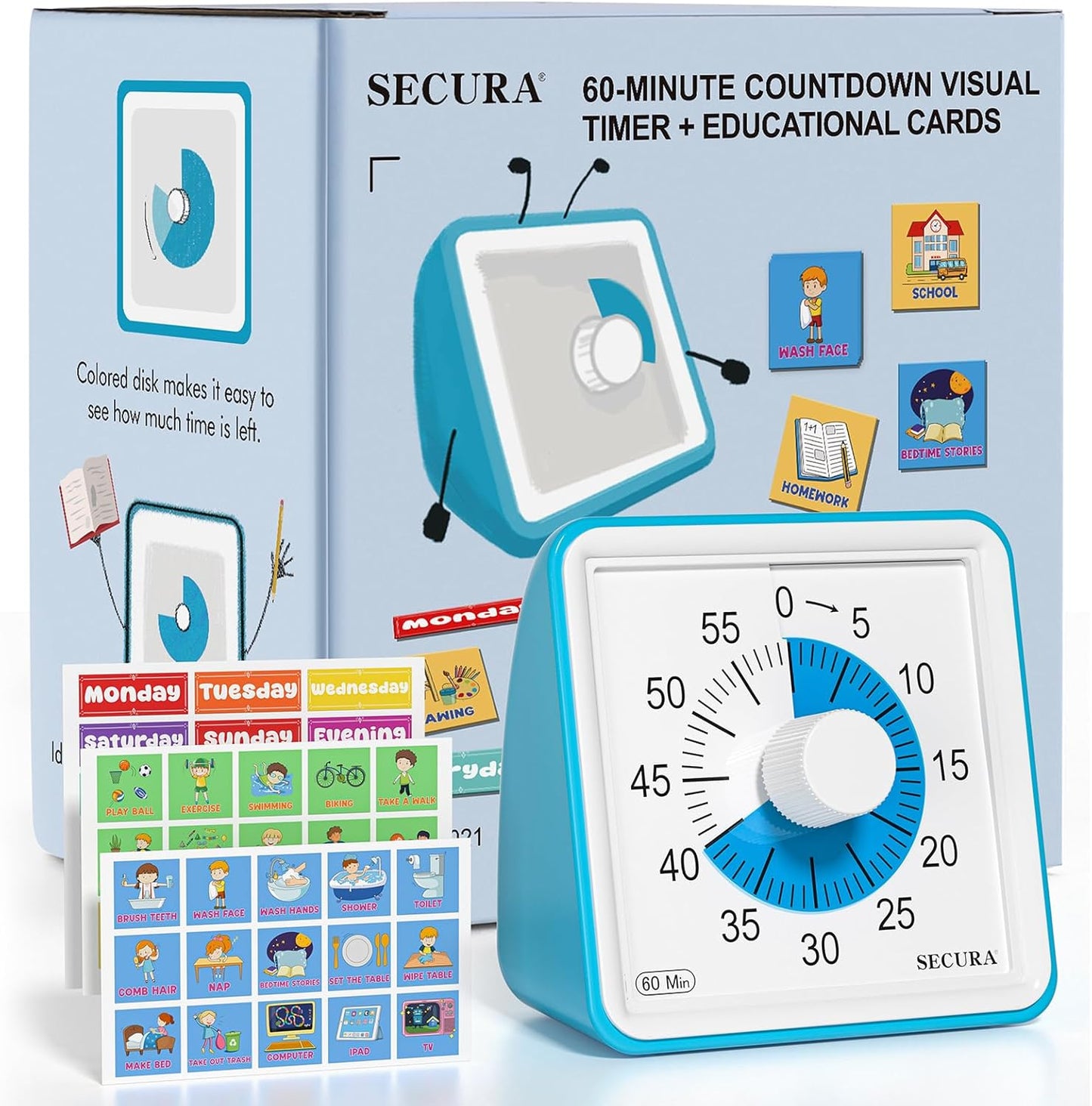 Secura Time Schedule Tasks, Special Education Autism Sensory Visual Timer for Kids, Daily Routine & Time Management Tool for Kids, ADHD, Autism, Classroom & Home