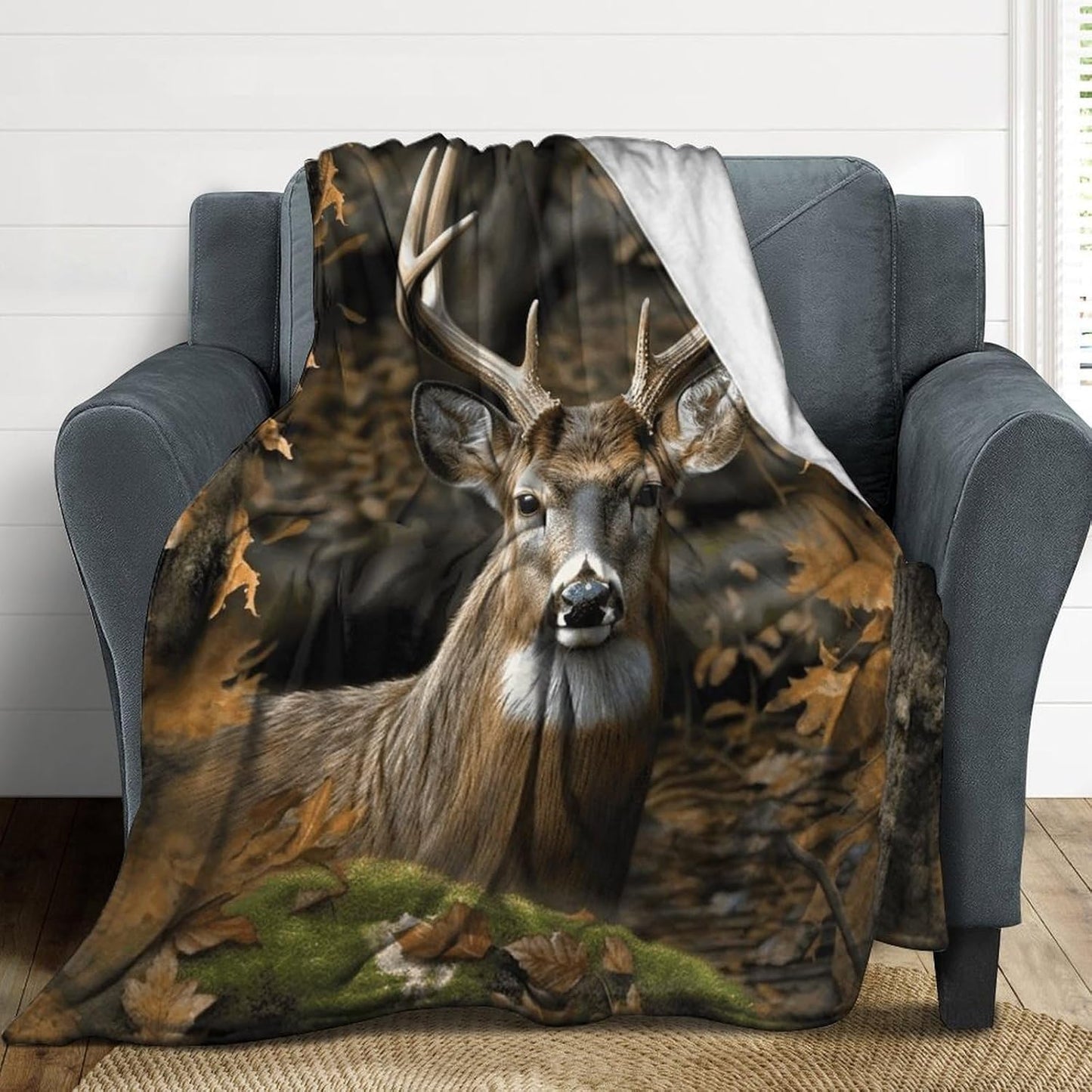 Camouflage Deer Blanket Chunky Fluffy Fuzzy Bed Blankets Cozy Soft Warm Winter Blankets Anti-Pilling Flannel Throw Blanket for Couch Living Room Bedroom Multiple Size