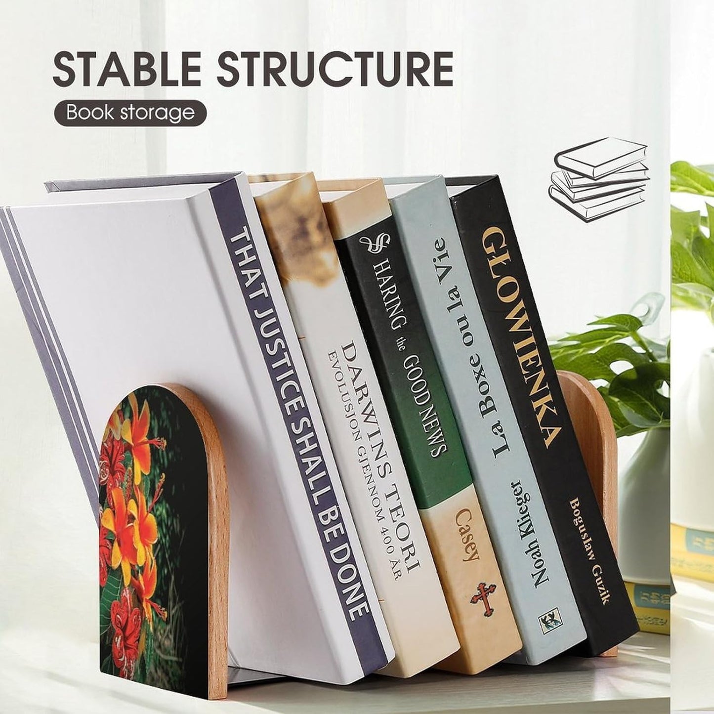 Hawaii Flowers Bookends 1 Pair Heavy Duty Book Ends for Shelves Non-Skid Bookend Supports Wooden Book Holders with Metal Base Desk Organizers Books Storage to Hold Books
