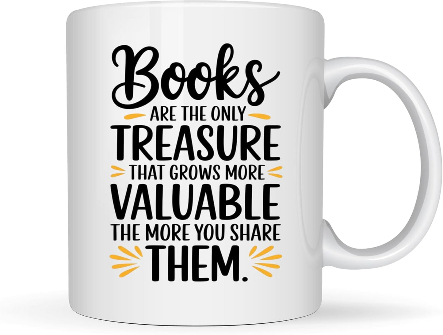 Book Lover Coffee Mug 11oz White - Books Treasure - Gift for Bookworm Reader Reading Lover Bookish Women