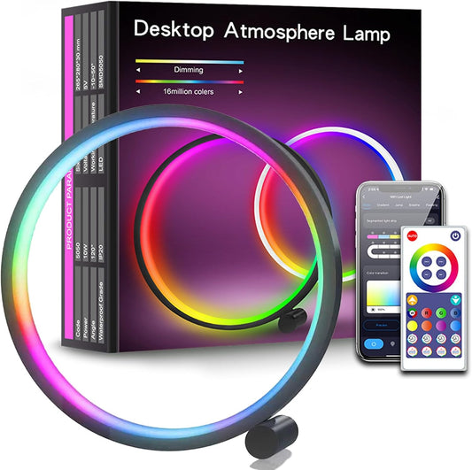 LED Intelligent Color Changing Desk Lamp CreativeCircular Desktop RGB Night Light DIY Mode Supports WiFi&BLE,Usedfor Lighting Decoration or Holiday Decoration (10W 5V 10 Inch Black)
