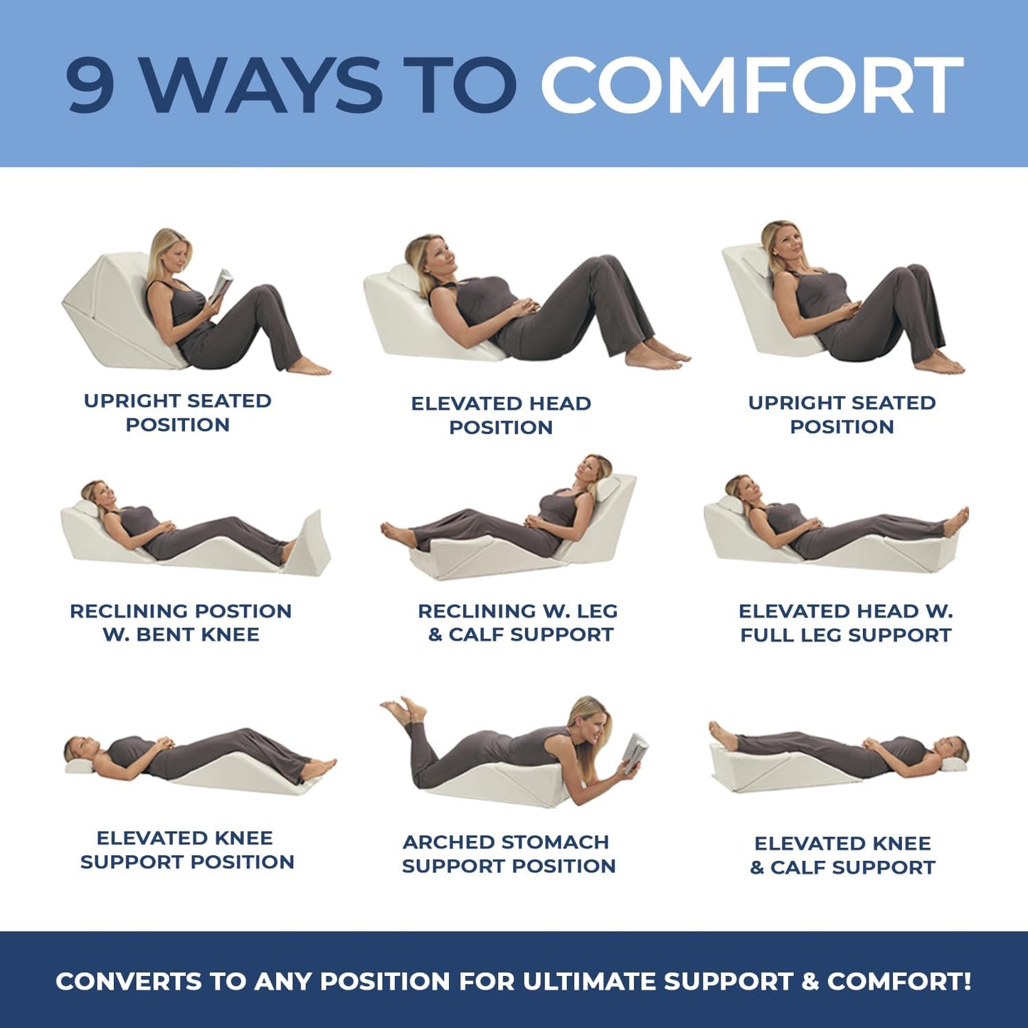 Contour BackMax Bed Wedge Lumbar Support System - Multi-Positional Back, Leg & Knee Elevation Pillows for Sleep & Recovery with Orthopedic Zero Gravity Weightless Comfort - Bonus Half Roll Neck Pillow