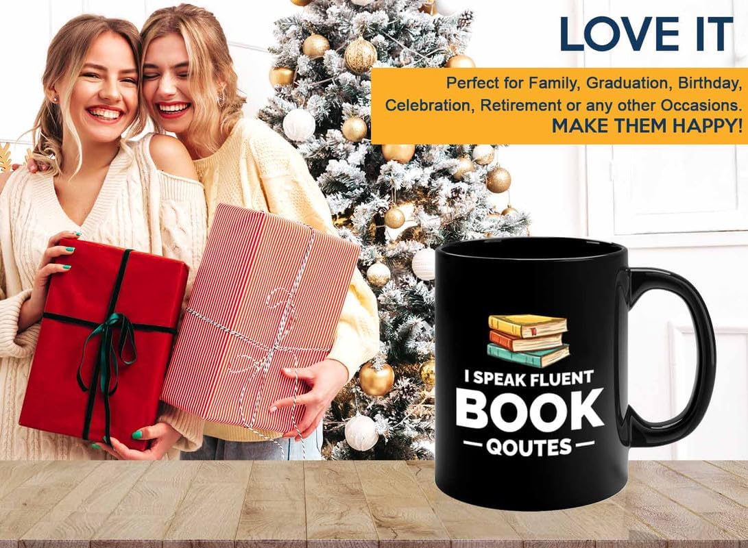 Book Lover Coffee Mug 11oz Black - i speak fluent book - Gift For Poets Bookish People Bibliophile Librarian Book Club Reader