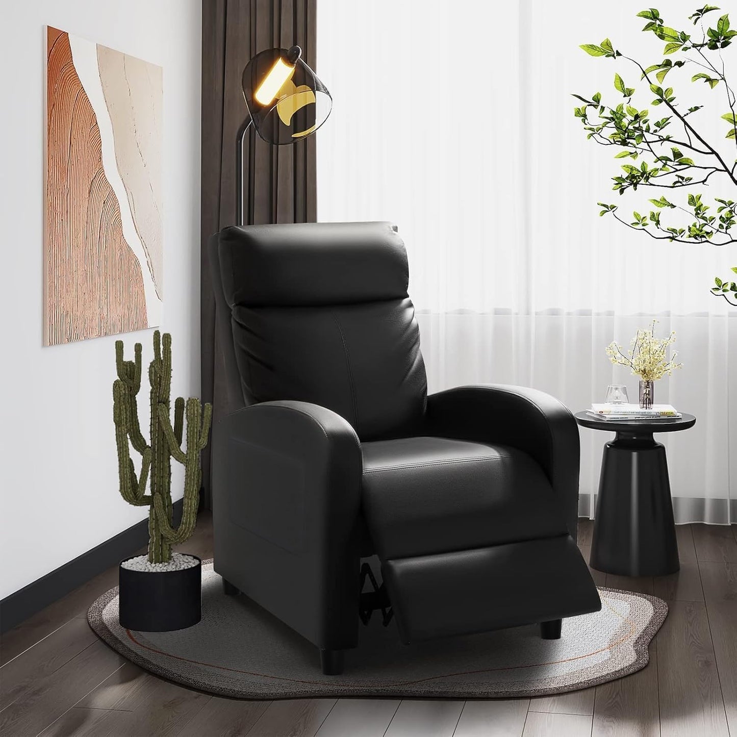 Leather Recliner Chair with Wider Armrests Lumbar Support Reclining Sofa Chairs for Adults Long Hours Sitting Living Room Home Theater Seating