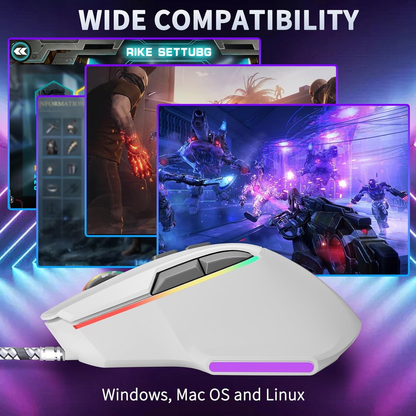 Gaming Mouse, Wired Gaming Mouse with RGB Backlit, 7200DPI Adjustable, PC Gaming Mice with 7 rogrammable Macro Buttonsg, Ergonomic Mouse Gamer for PC, Desktop, Mac，Laptop, Chromebook.