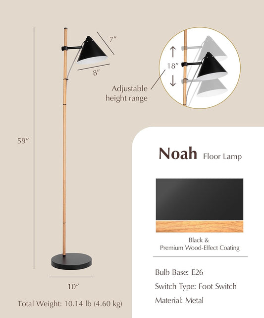 HarvestLand Noah Black Standing Lamp – Adjustable Floor Reading Lamps Over Chair with Solid Base, Reading Floor Lamp, Black Floor Lamp for Living Room and Bedroom, Library Décor, Rustic Floor lamp