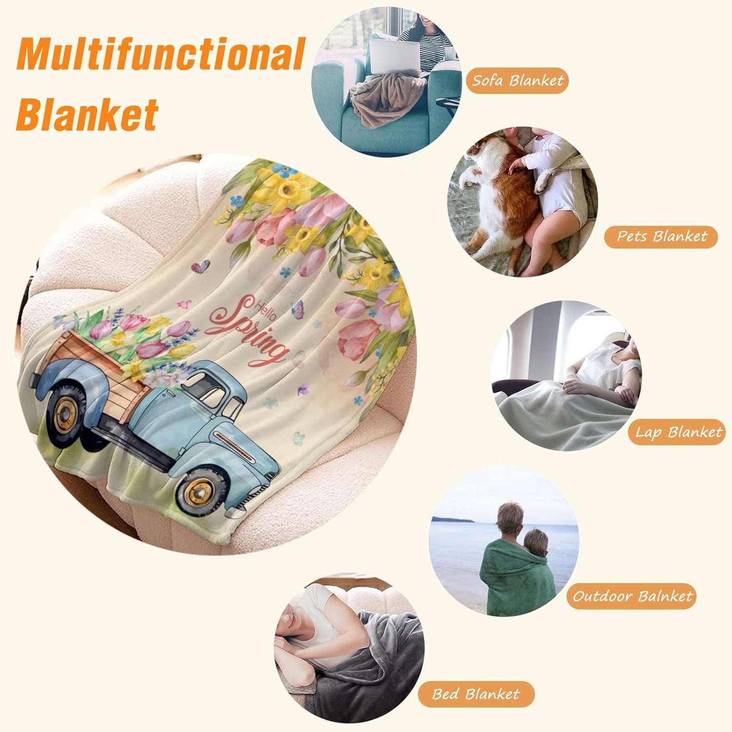 YeeJu Spring Throw Blanket 50x60 Farmhouse Spring Theme Floral Tulip Blanket Throw Blanket for Couch Sofa Bed Soft Cozy Fuzzy Plush Fleece Blankets Decorative Blanket 50 by 60