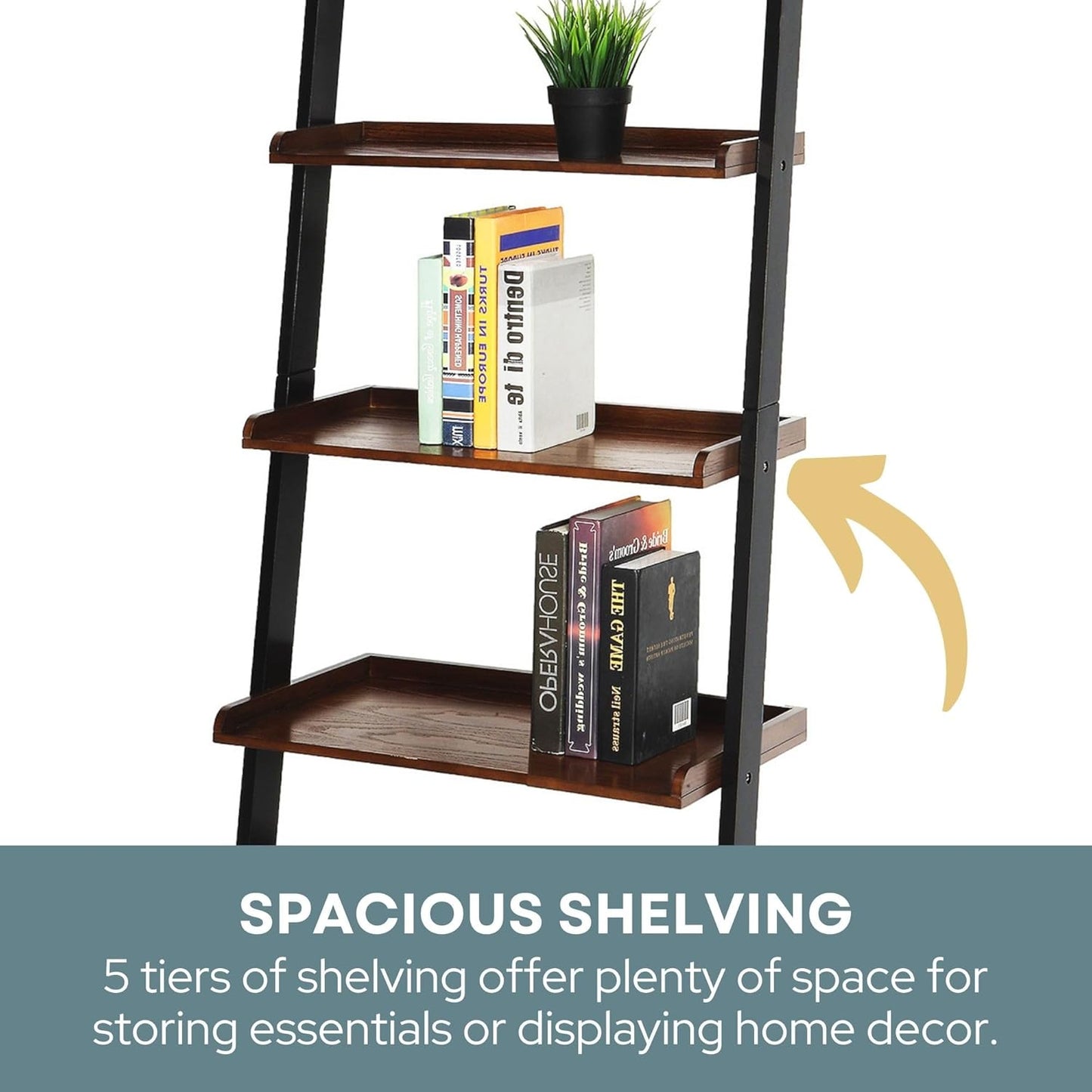 Convenience Concepts French Country Ladder Bookshelf 25" - Classic Living Room Bookcase for Traditional, Modern Office, Family Room & Home Office, Dark Walnut