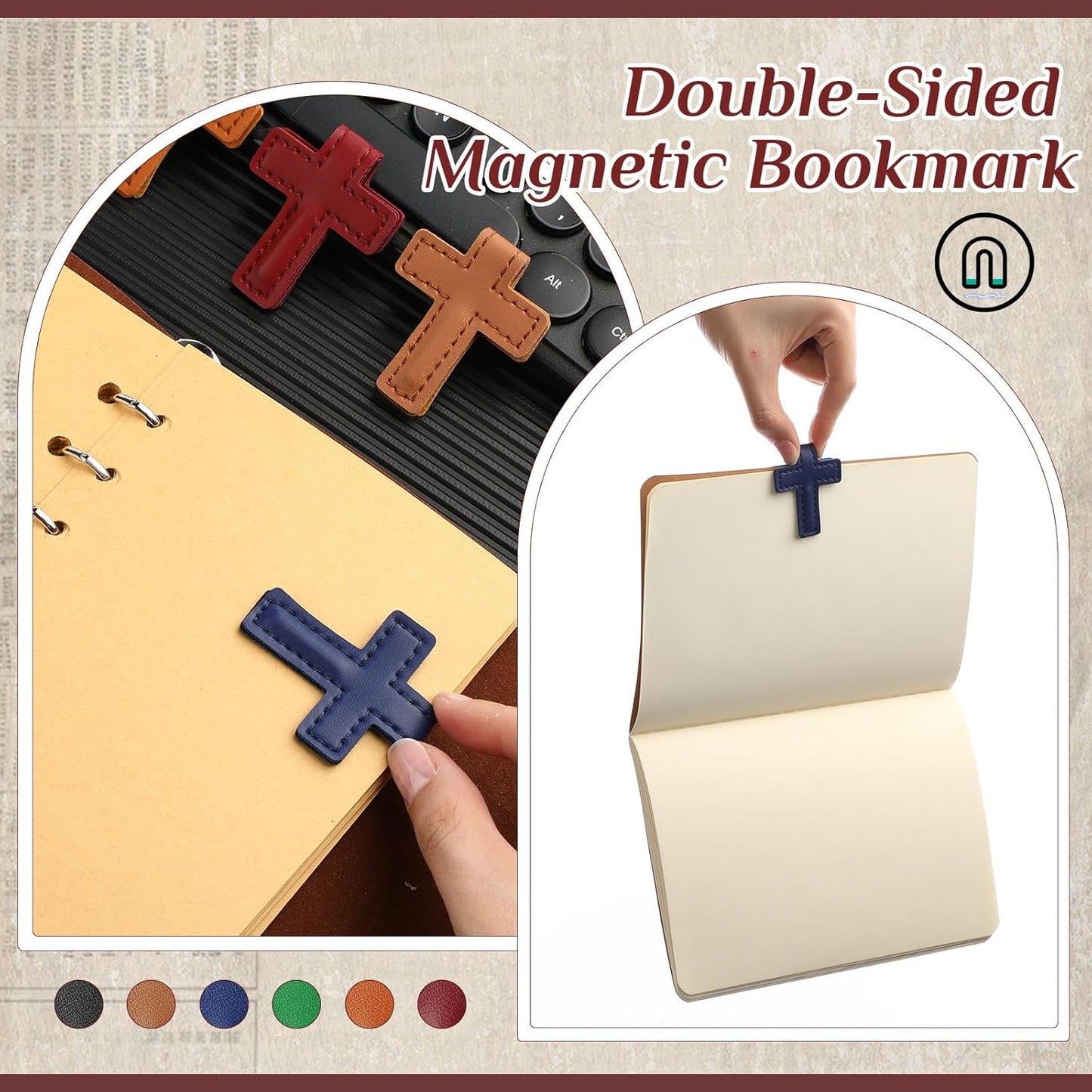 Skyygemm 6 Pcs Christian Magnetic Bookmarks Cross Leather Magnetic Bookmarks Retro Religious Magnet Book Page Markers Double Sided Magnetic Page Clips for Book Lover Readers Men Women Reading Gifts
