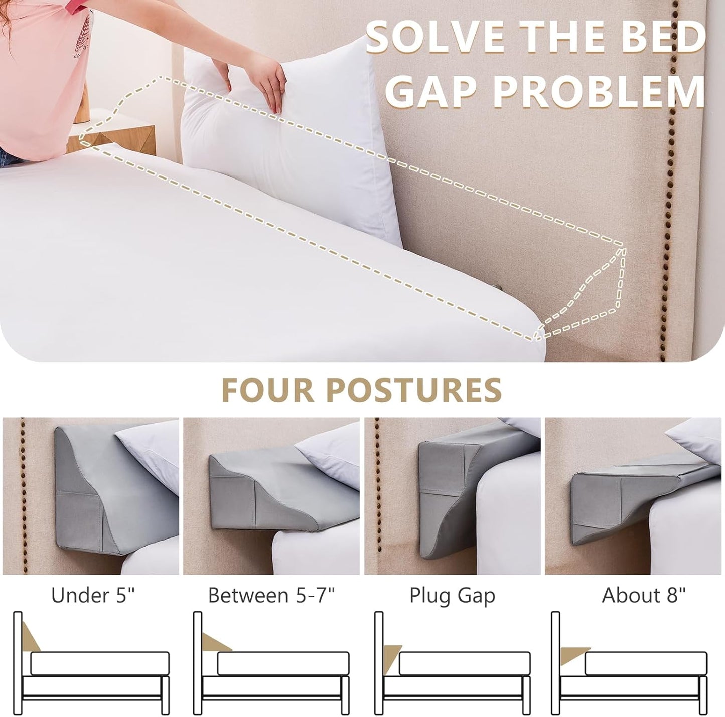 Bed Wedge Pillow for Headboard Gap Filler Queen(60"x6"x10")-Triangle Pillow Wedge for Bed, Mattress Wedge Gap Filler for Headboards, Soft Washable Cover, Neck Back Support&Sleeping Pillow Wedge, Gray